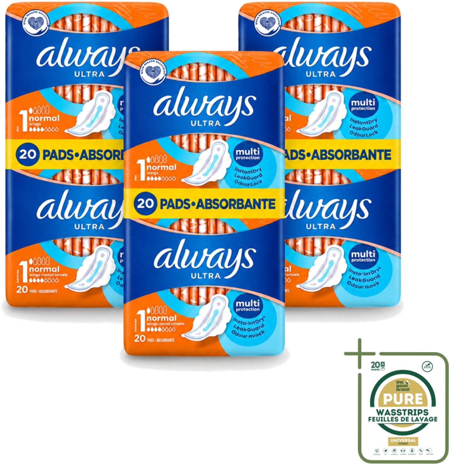 3 x Always Ultra - Maandverband - Met Vleugels - Duo Verpakking - 20 Maandverbandjes - Maandverband - Menstruatie - Bescherming - Vleugels - Superabsorberende Gel