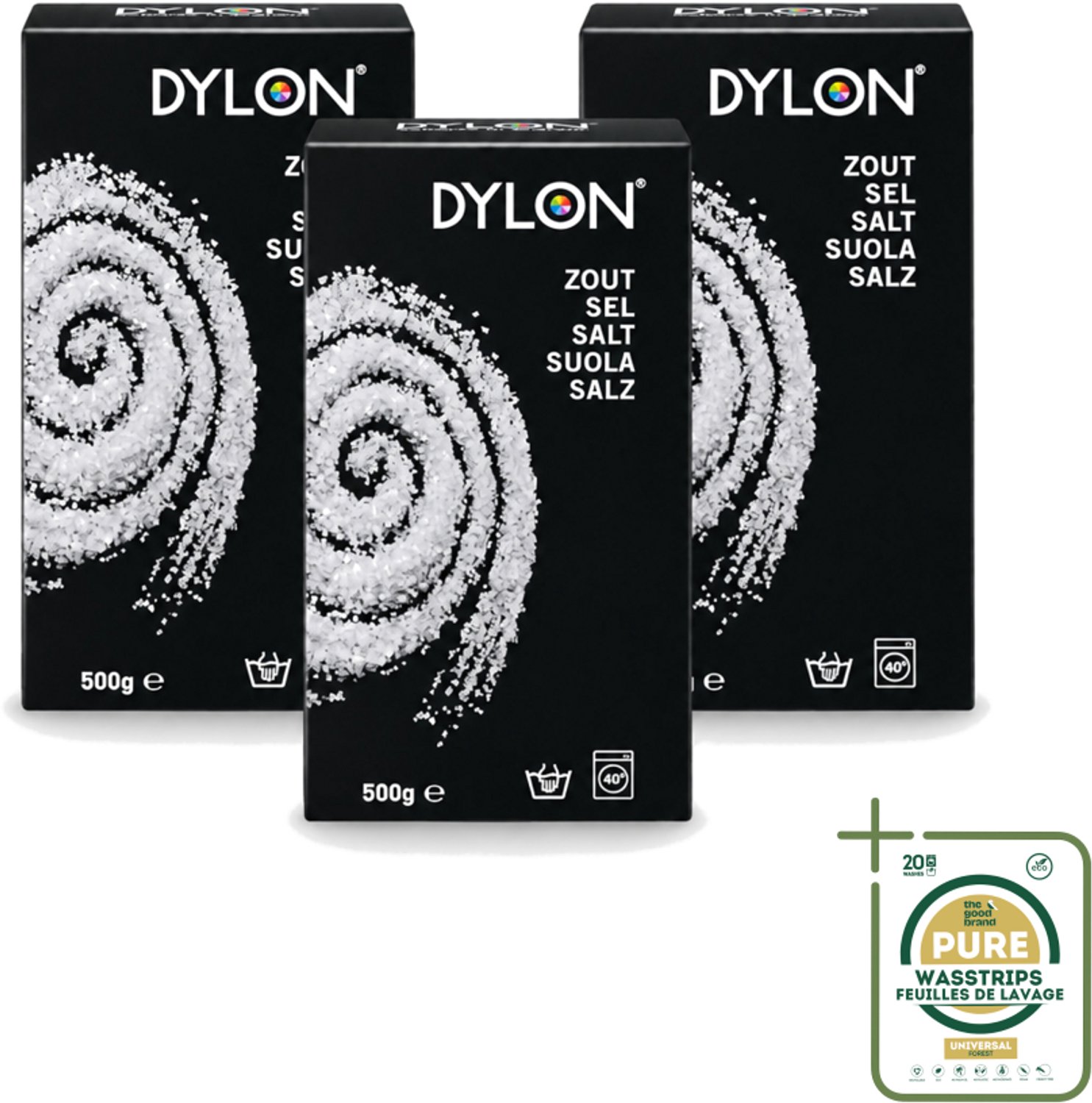 3 x Dylon - Zout - Voor Handwas Textielverf - Optimale Kleurresultaten - 500g - Wasstrips - Textielverf - Handwas - Zout - Kleurverf - Kleurresultaat