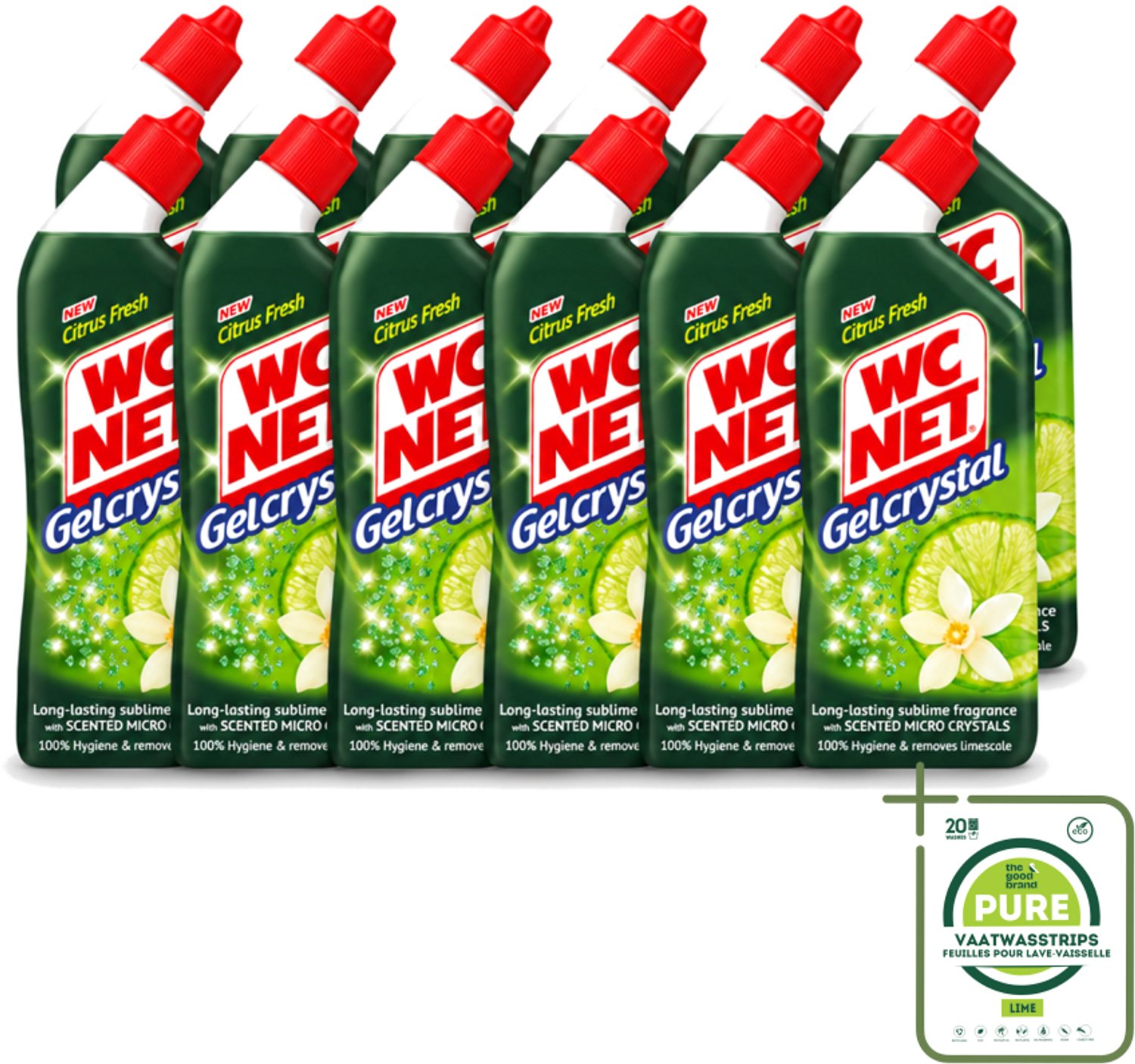 12 x WC Net - Toiletreiniger - Gel - Citrusgeur - Ontkalkt - 750ml - Grootverpakking - Vaatwasstrips - WC Net Gel - Toilet Reiniger - Ontzorging - Kalkaanslag - Toilet Reinigen