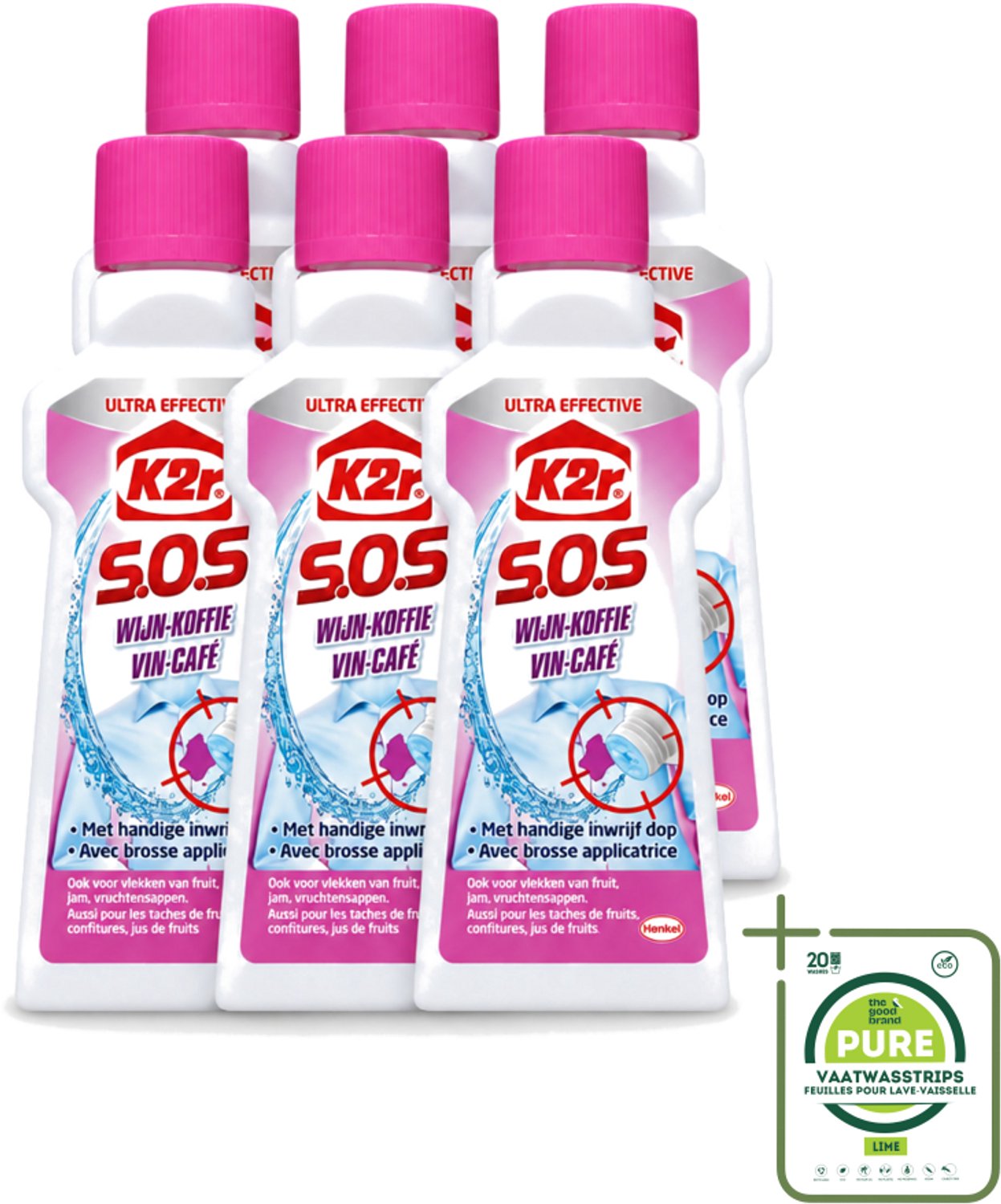 6 x K2R - SOS Vlekverwijderaar - Wijn & Koffie - 50ml - Grootverpakking - Vaatwasstrips - Wijnvlek Verwijderen - Koffievlek Verwijderen - Textiel Reinigen - Vlekverwijderaar - Vlekken Op Textiel