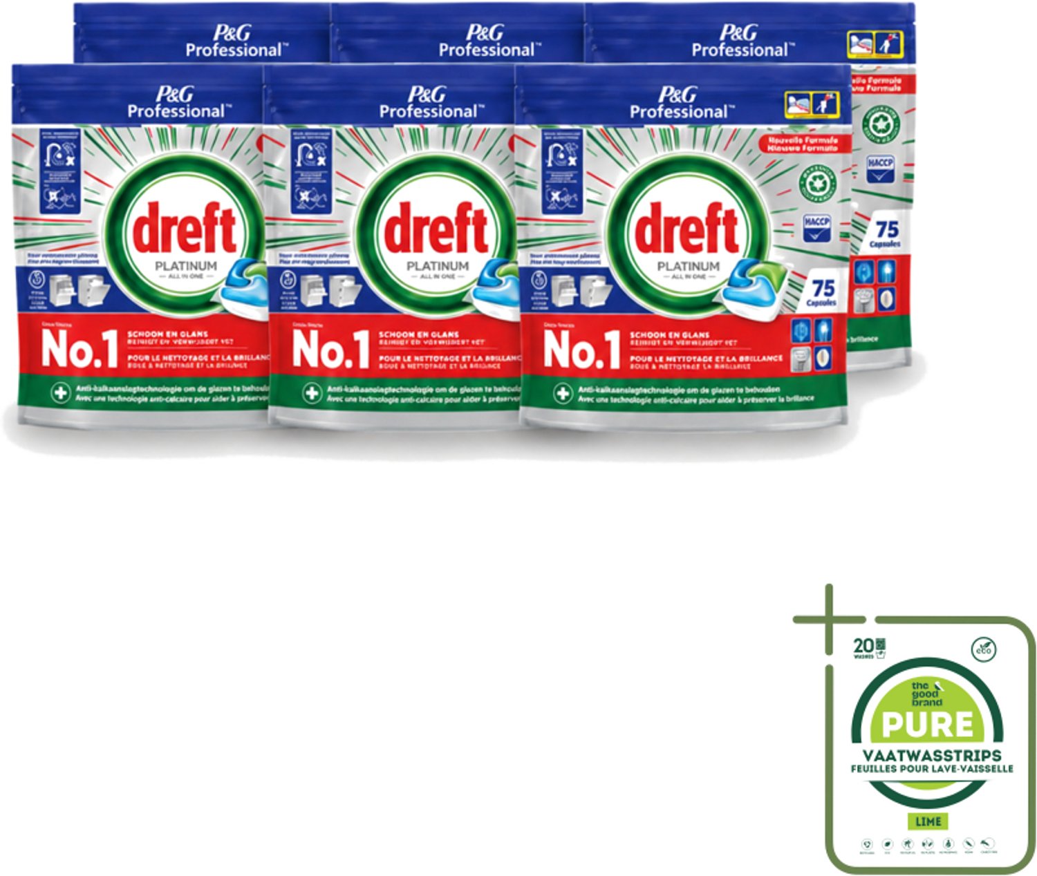6 x Dreft Professional - Platinum - All In One - Vaatwascapsules - 75 Afwasbeurten - Grootverpakking - Vaatwassen - Vaatwasser Reinigen - Vaatwassen Capsules - Vaatwassen Kracht - Vaatwassen Glans