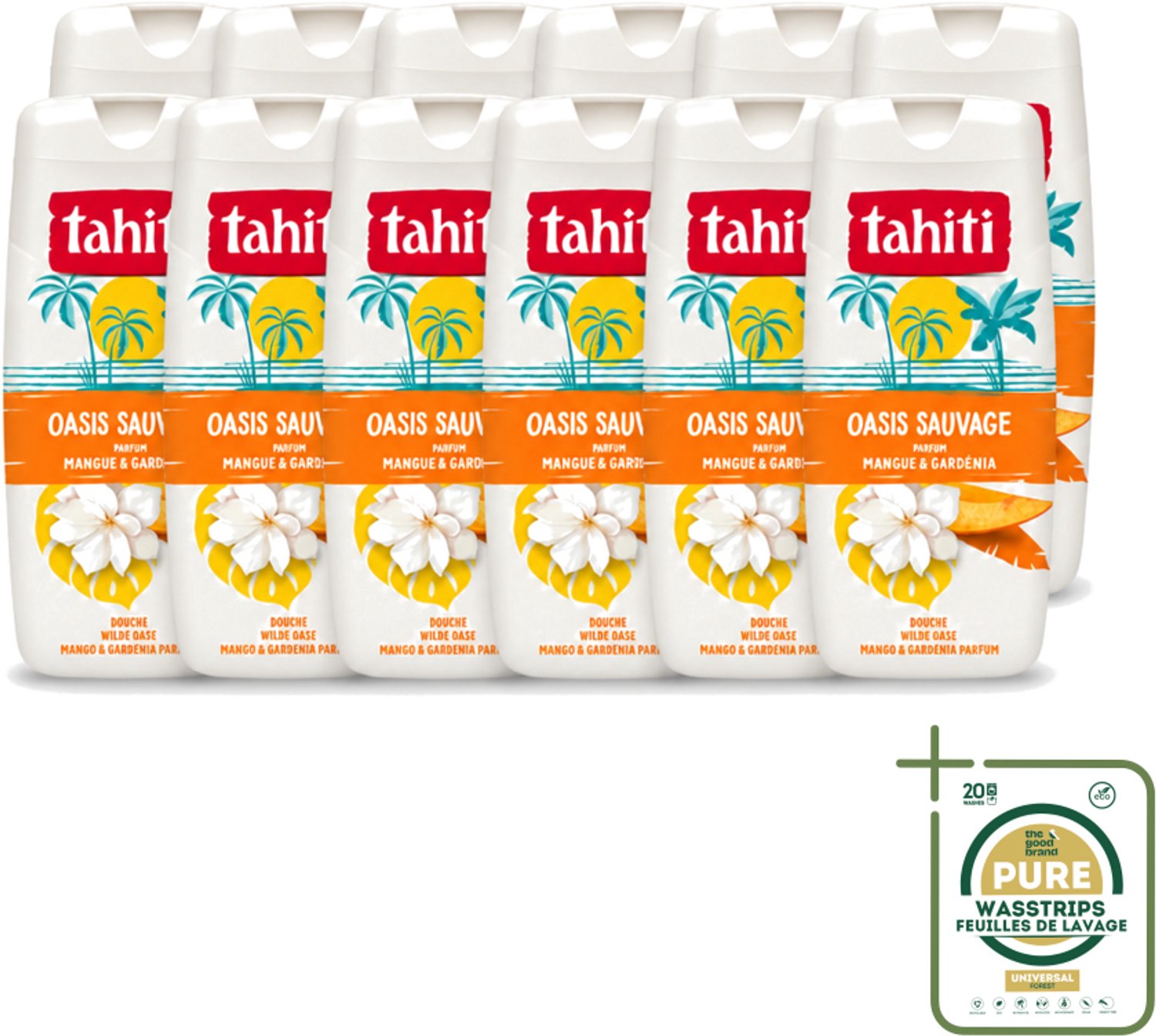12 x Tahiti - Douchegel - Wilde Oase - Mango & Gardenia - 315 ml - Wasstrips - Douchegel - Mango - Gardenia - Tropisch - Geur