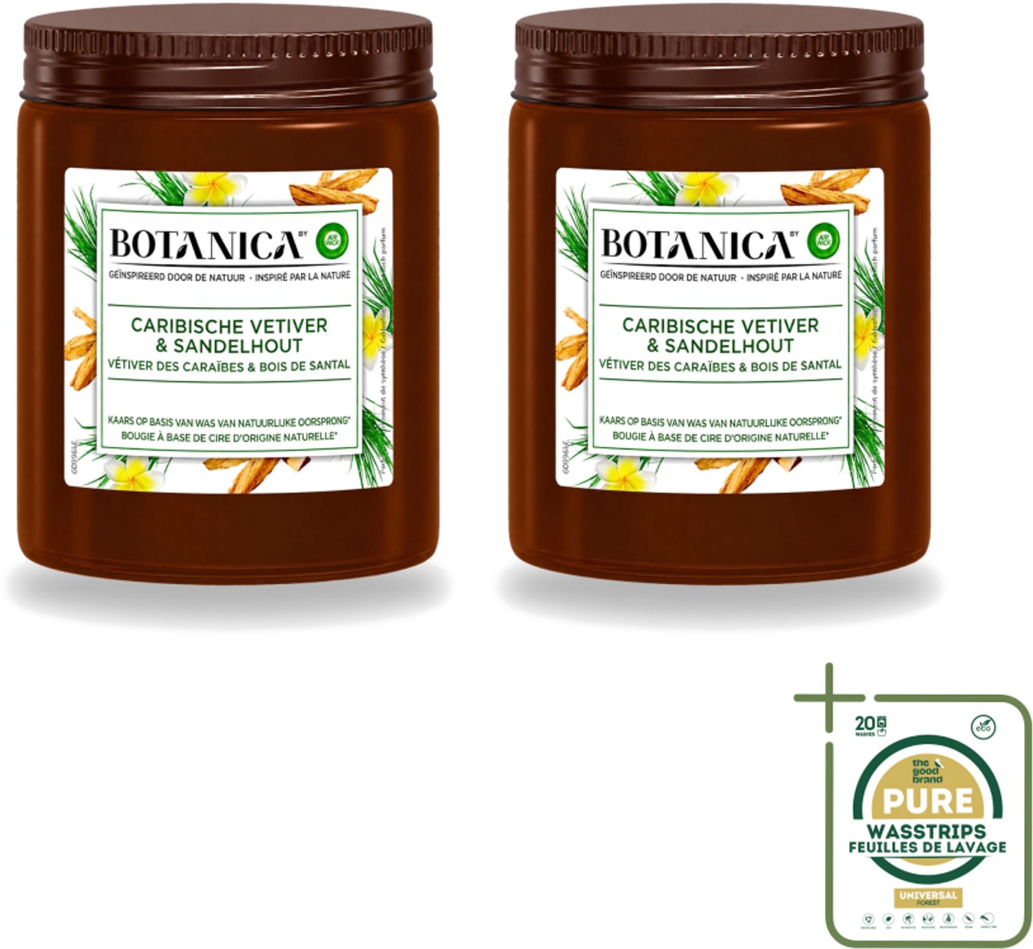 Air Wick 2 x Botanica by Air Wick - Geurkaars - Vetiver & Sandelhout - 40 Uur Brandduur - Wasstrips - Geurkaars Vetiver Sandelhout - Vetiver Geur - Sandelhout Geur - Geurkaars 40 Uur - Botanica Geurkaars Bruin
