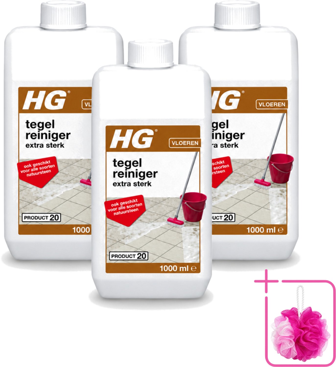 3 x HG - Vloeren - Tegelreiniger Extra Sterk - Geschikt Voor Alle Soorten Natuursteen - 1L - Bulkverpakking - Tegelreiniger - Douchemop - Natuursteen reinigen