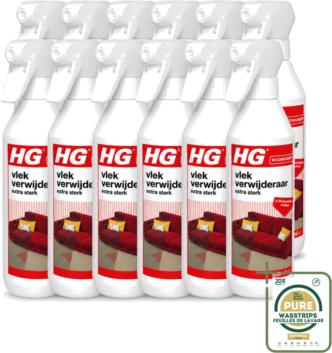 12 x HG - Woonkamer - Vlekverwijderaar Extra Sterk - In 30 Seconden Resultaat - 500 ml - Wasstrips - Vlekverwijderaar - Vlekken Verwijderen - Vlekken Verwijderen Snel - Vlekken Verwijderen Effectief - Vlekken Verwijderen In 30 Seconden