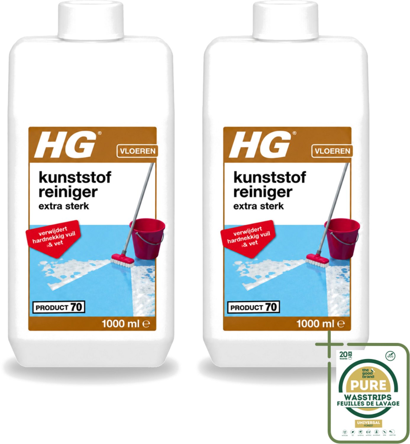 2 x HG - Kunststofreiniger - Extra Sterk - Verwijdert Hardnekkig Vuil & Vet - 1L - Kunststof Vloer Reinigen - Kunststof Vloer Krachtreiniger - Kunststof Vloer Vuil Verwijderen - Kunststof Vloer Vet Verwijderen - Kunststof Vloer Polish Verwijderen