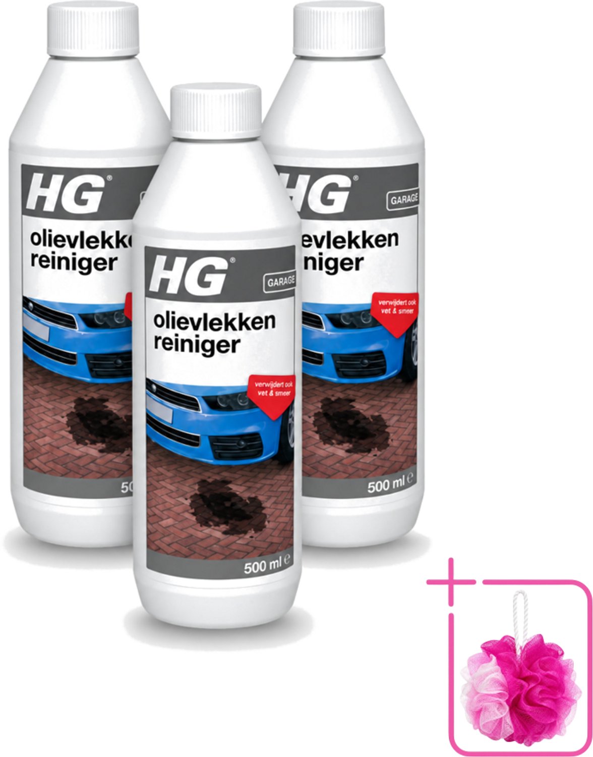 3 x HG - Olievlekkenreiniger - Verwijdert Ook Vet & Smeer - 500 ml - Bulkverpakking - Olievlekkenreiniger - Douchemop - Vetvlekken