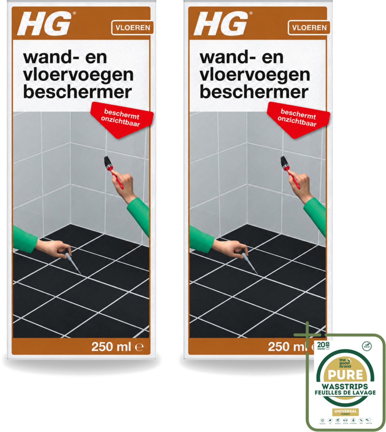2 x HG - Vloeren - Wand & Vloervoegen Beschermer - Beschermt Onzichtbaar - 250 ml - Wasstrips - Voegen Beschermer - Voegen Reiniger - Voegen Bescherming - Voegen Afstotend - Voegen Schoon