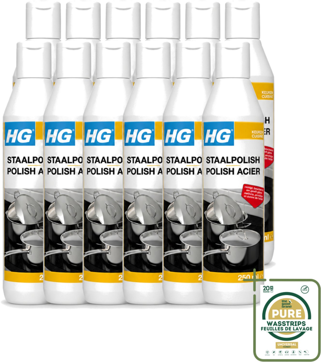 12 x HG - Staalpolish - Beschermt & Polijst RVS - 250 ml - Roestvrij Staal Polish - Keukenpolijst - Beschermende Polish - Glanspolijst - Keukenonderhoud