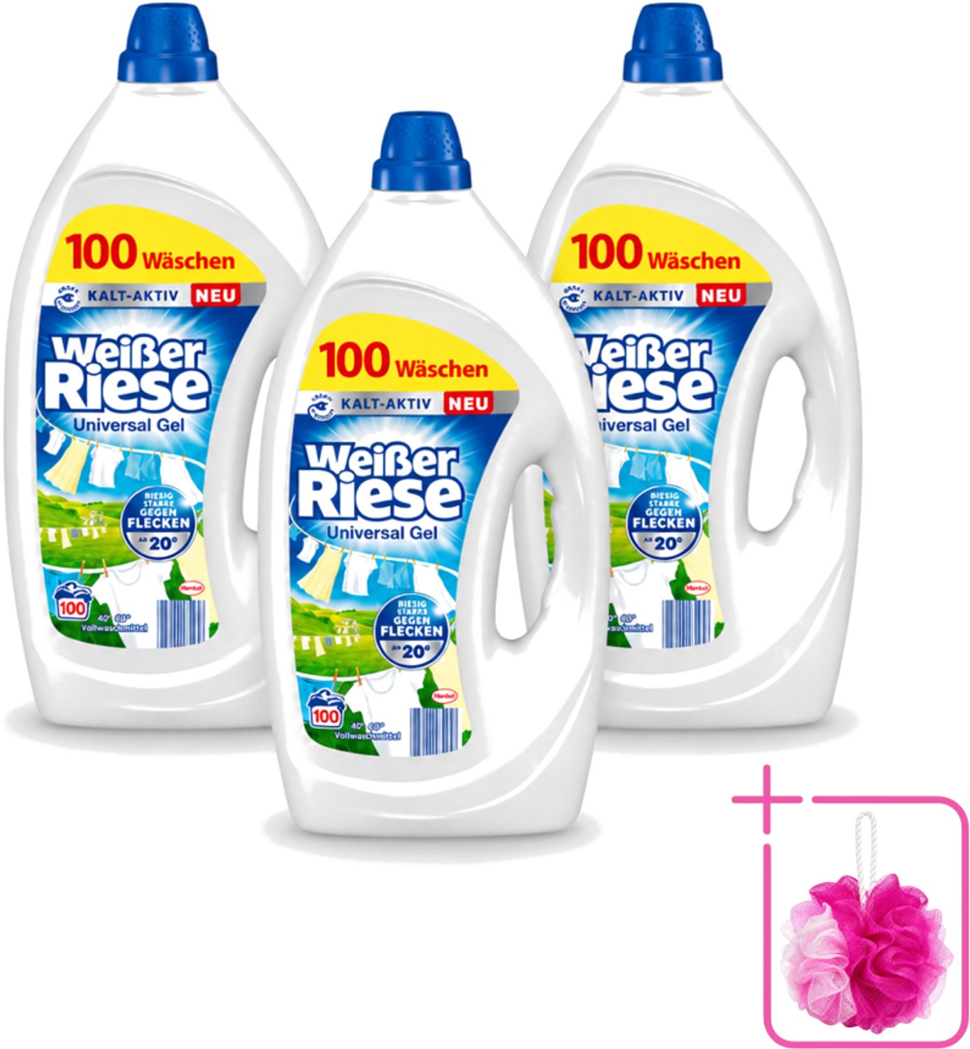 3 x Weißer Riese - Wasmiddel - Gel - Witte Was - 4.5L - 100 Wasbeurten - Bulkverpakking - Wasmiddel Gel - Douchemop - Witte Was