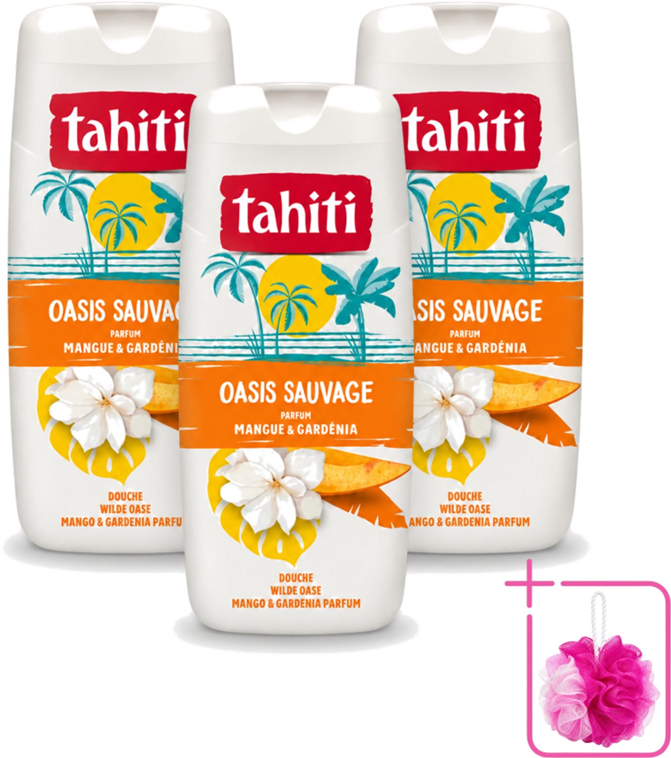 3 x Tahiti - Douchegel - Wilde Oase - Mango & Gardenia - 315 ml - Bulkverpakking - Douchegel - Douchemop - Mango