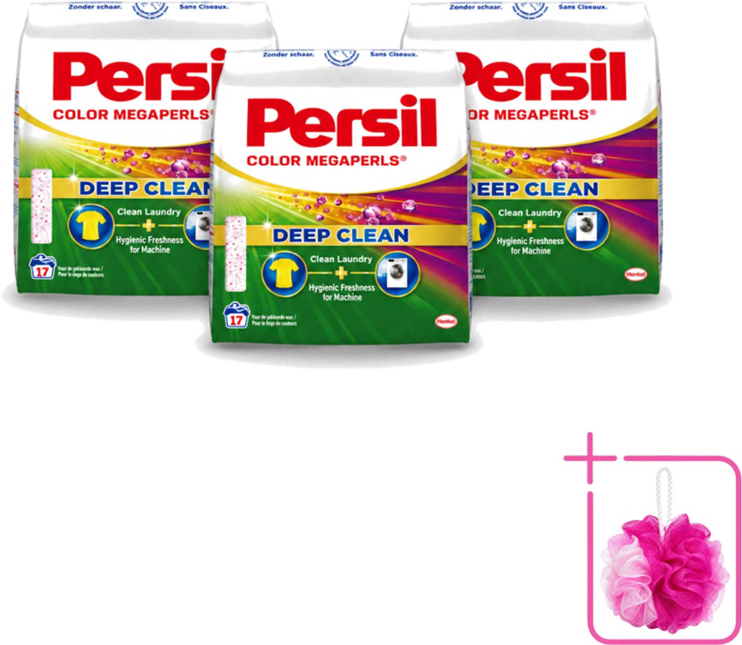 3 x Persil Color Megaperls - Deep Clean - Waspoeder - Gekleurde Was - 17 Wasbeurten - Bulkverpakking - Waspoeder - Douchemop - Wasbeurt