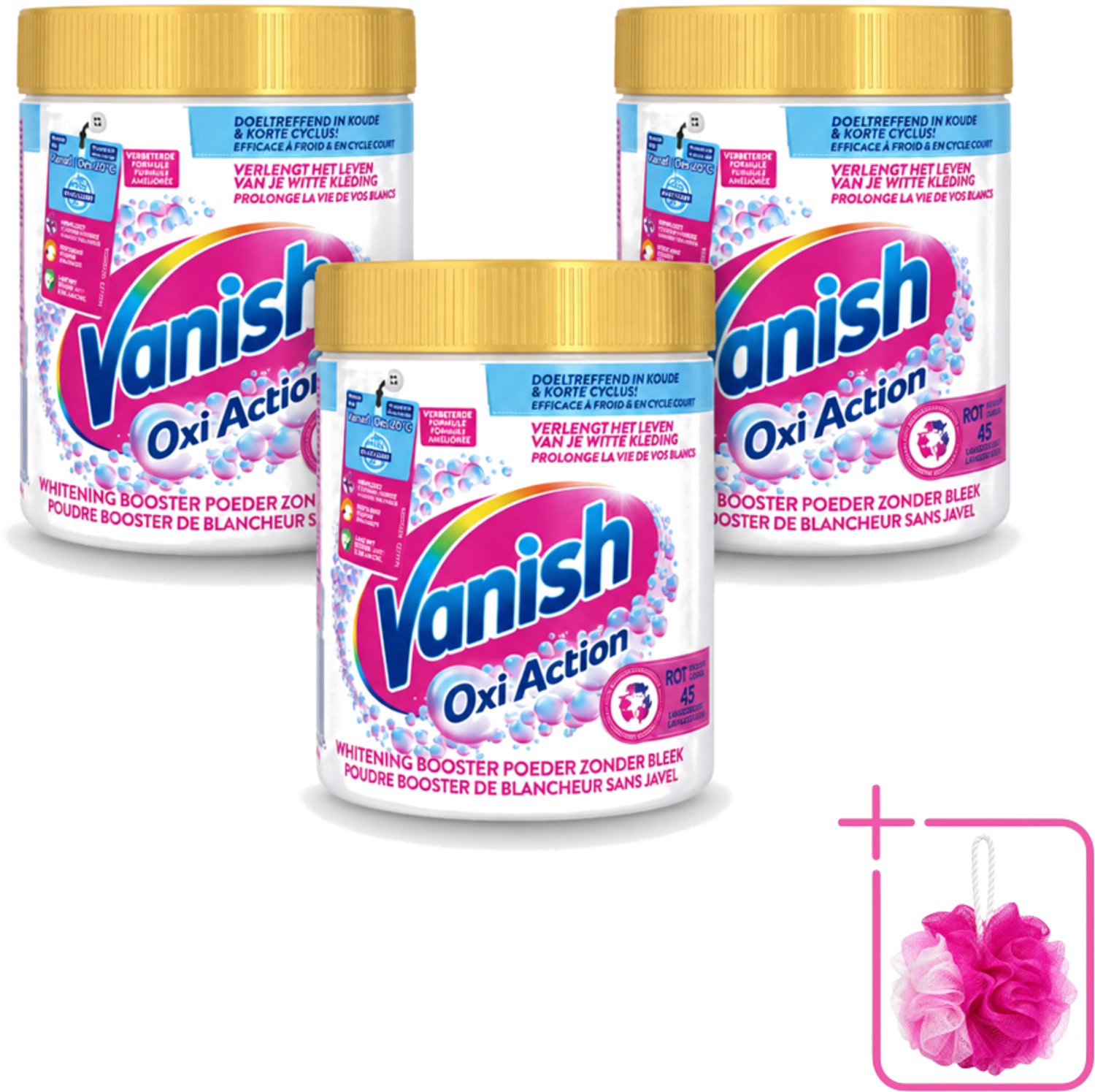 3 x Vanish Oxi Action - Vlekkenverwijderaar - Wasbooster - Zonder Bleek - Witte Was - 530 Gram - Bulkverpakking - Vlekkenverwijderaar - Douchemop - Wasbooster