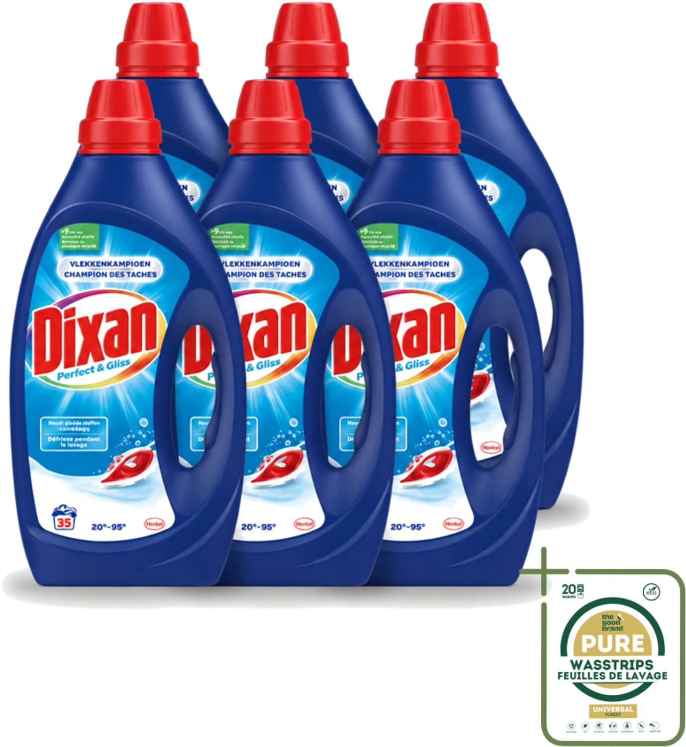 6 x Dixan – Vloeibaar Wasmiddel – Perfect & Gliss – 1750 ml - Wasstrips - Wasmiddel - Vlekkenverwijdering - Antiplooiformule - Strijkwerk - Schone Was