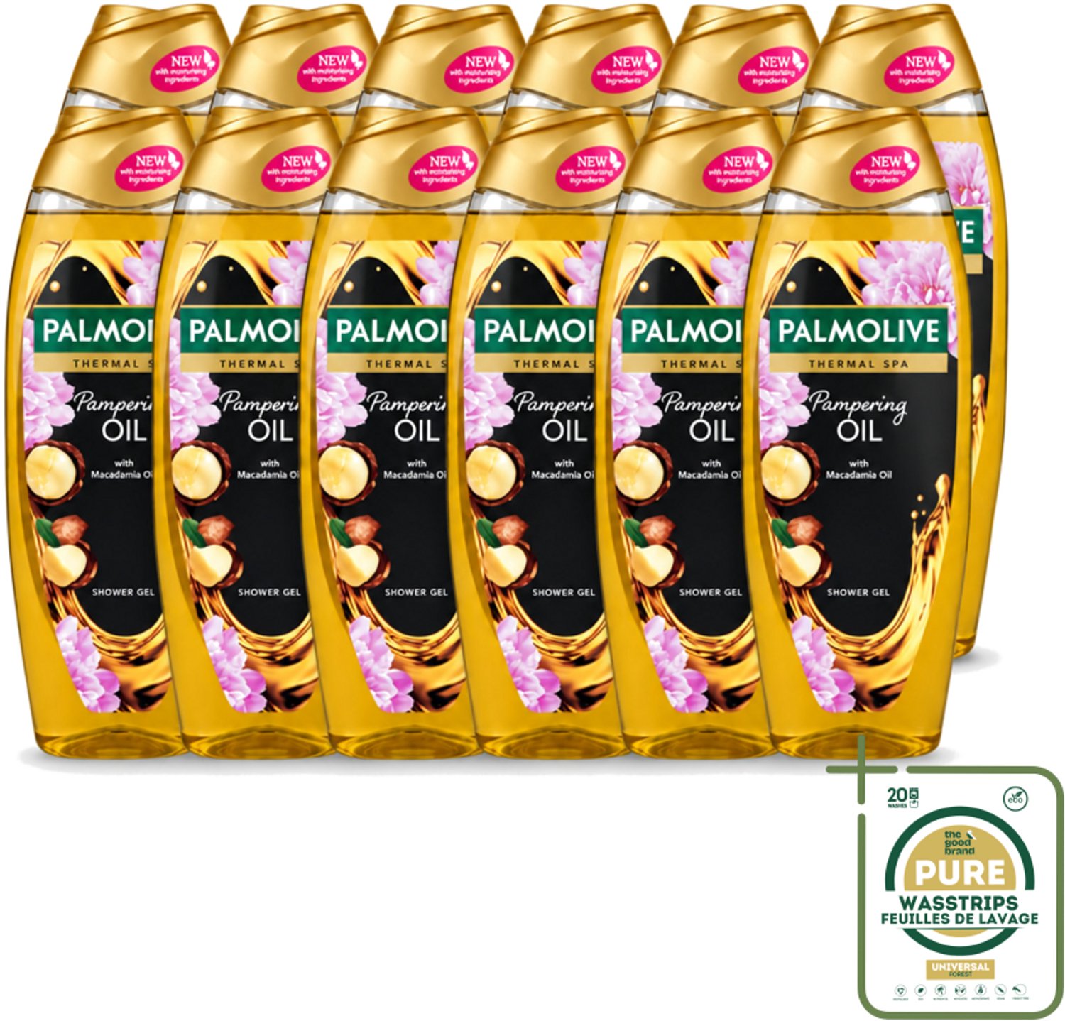 12 x Palmolive – Douchegel – Thermal Pampering Oil – 650 ml - Wasstrips - Douchegel - Huidverzorging - Warme Douchegel - Voedende Douchegel - Aromatische Douchegel