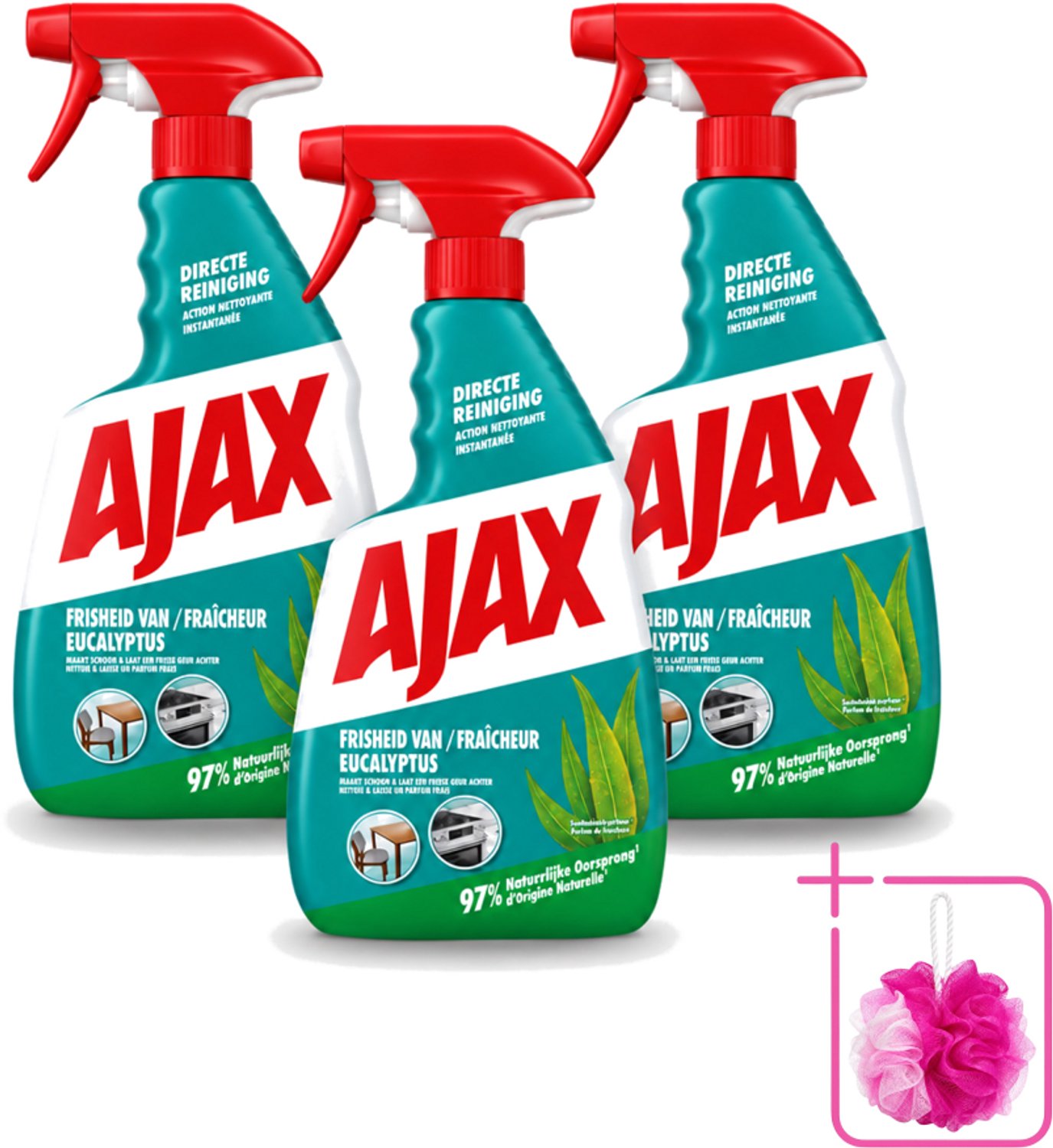 3 x Ajax – Multi-Purpose Spray – Eucalyptus – 750 ml - Bulkverpakking - Schoonmaak spray - Douchemop - Eucalyptus reiniger