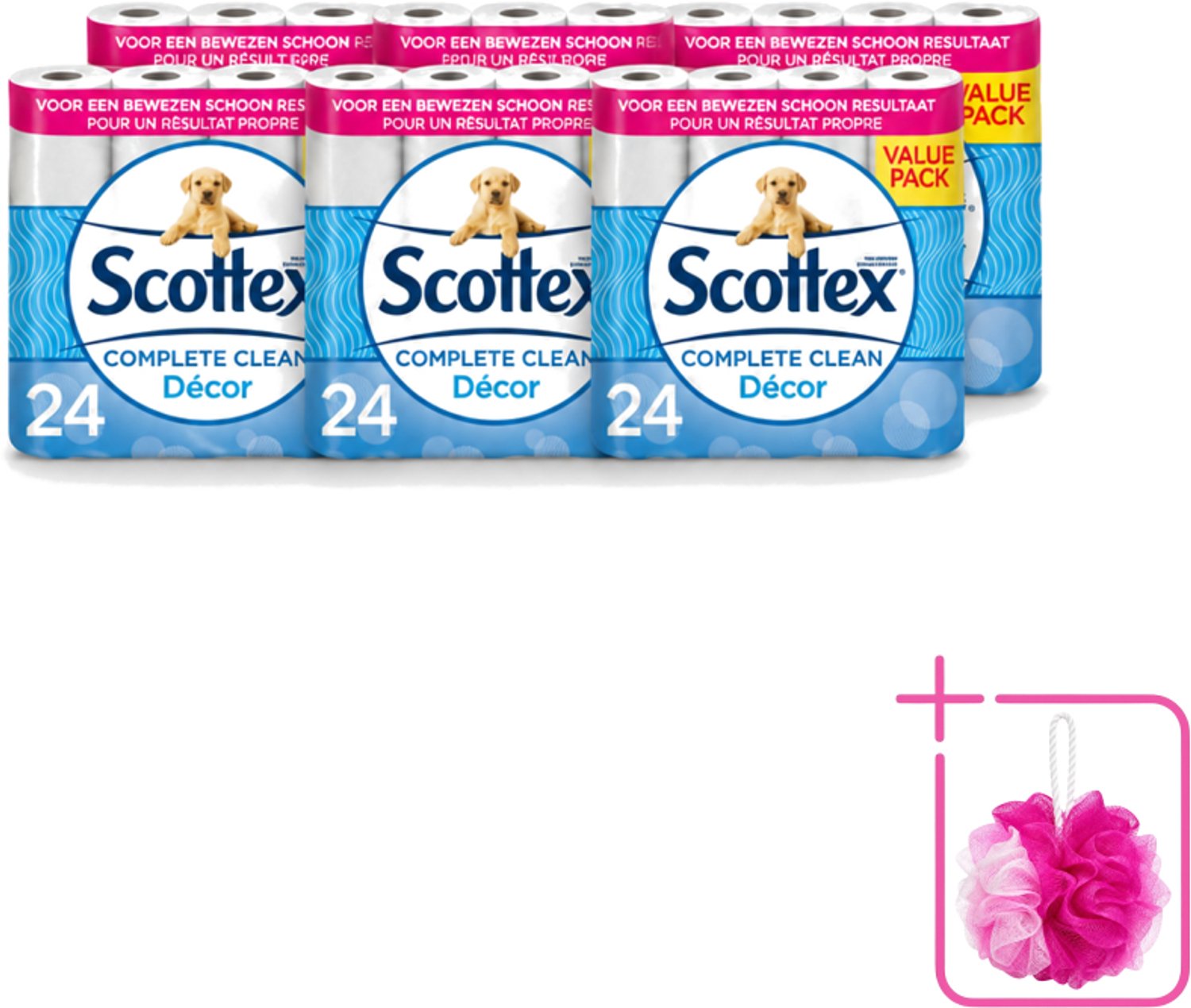 6 x Scottex - Toiletpapier - 2-laags - 24 Rollen - Bulkverpakking - Toiletpapier - Douchemop - 2-laags