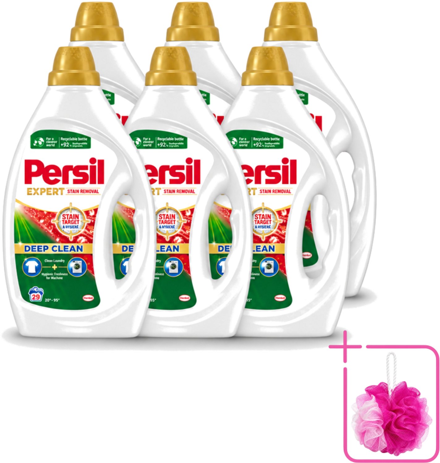 6 x Persil Expert - Vlekverwijdering - Vloeibaar Wasmiddel - Witte en Gekleurde Was - 29 Wasbeurten - Bulkverpakking - Vlekverwijdering - Douchemop - Wasmiddel