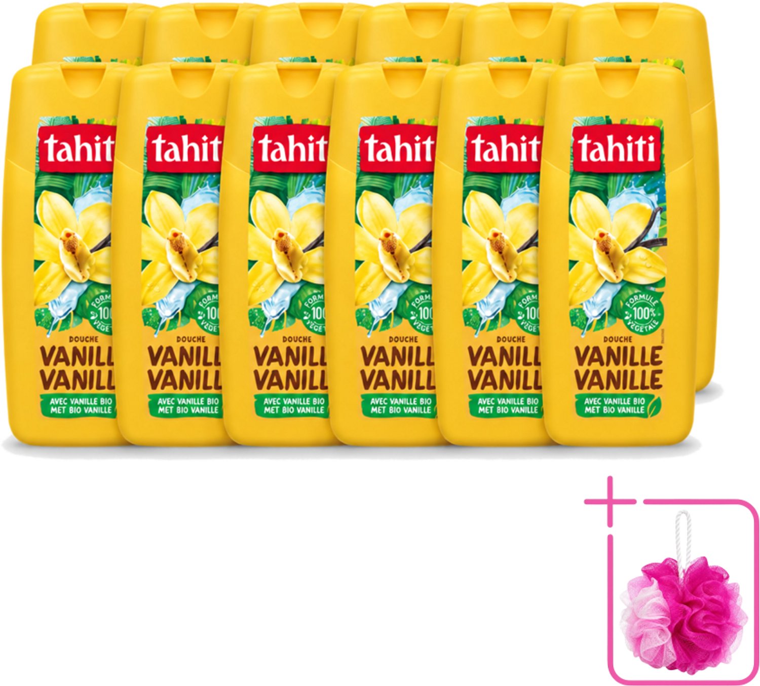 12 x Tahiti – Douchegel – Vanille - 300 ml - Bulkverpakking - Douchegel vanille - Douchemop - Douchegel voor huidverzorging