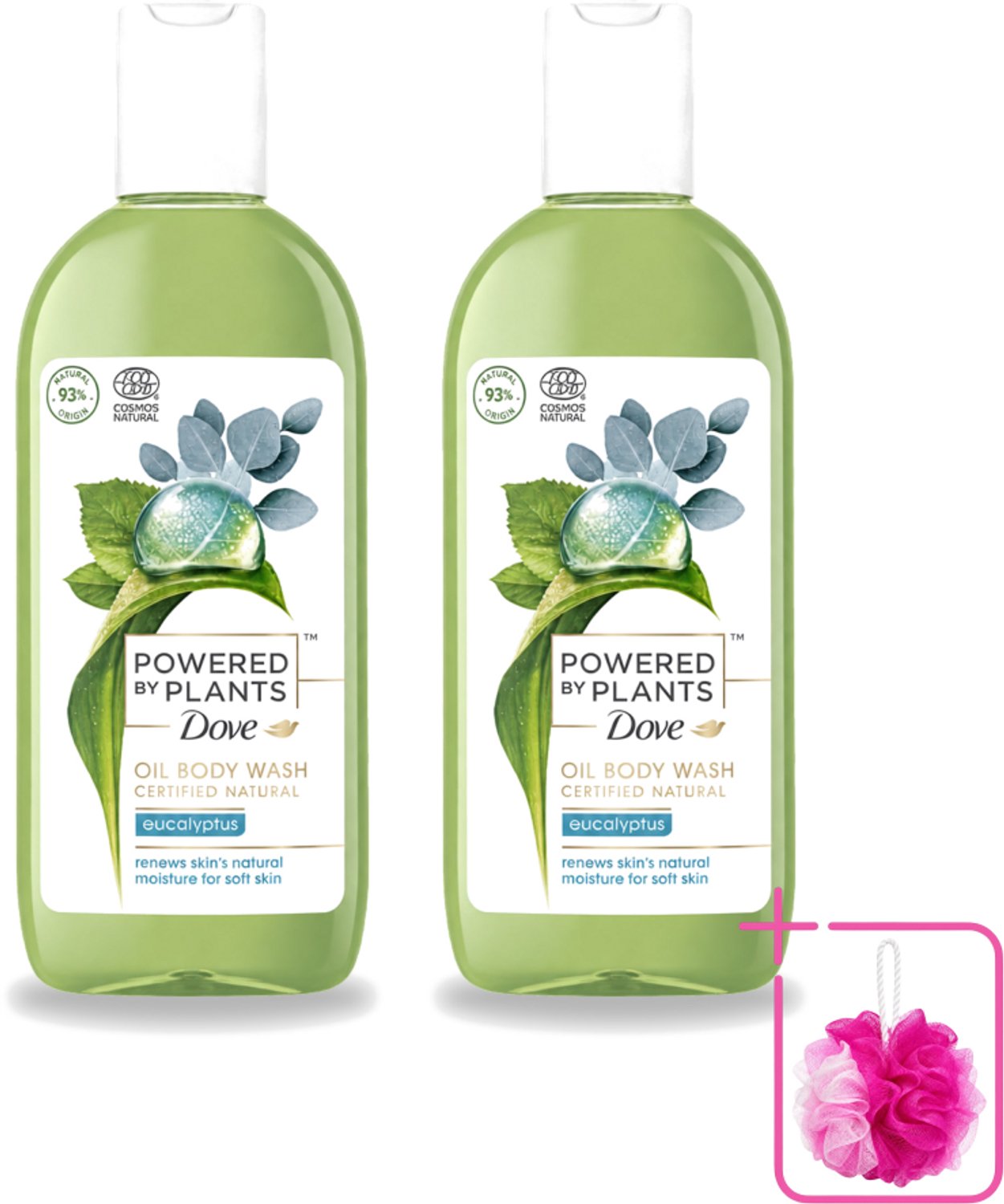 2 x Dove Powered by Plants - Oil Body Wash - Eucalyptus - 250 ml - Bulkverpakking - Natuurlijke verzorging - Douchemop - Eucalyptus