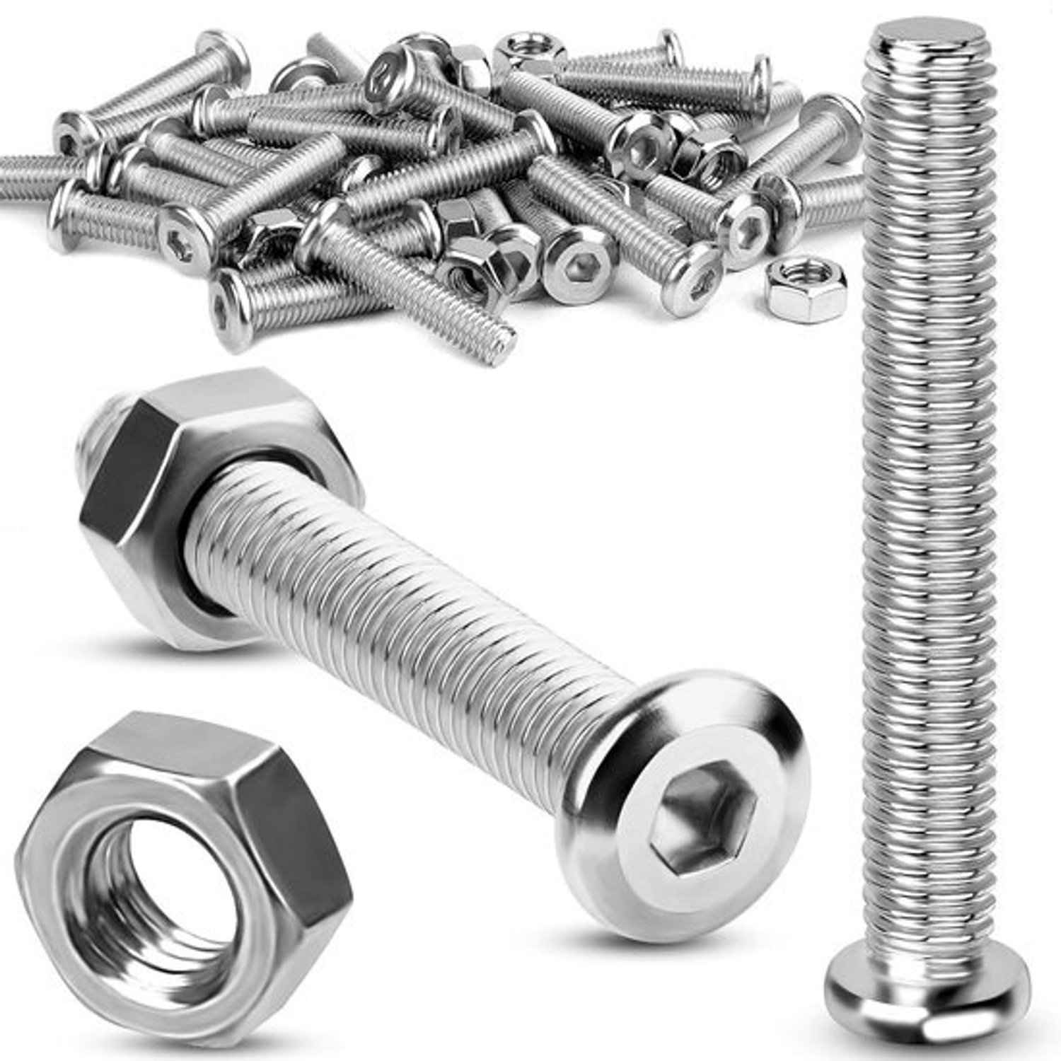 Schroeven met Moeren - Lenskop Schroeven - Meubelmontage - Roestvrij Staal - M8 x 60 mm - Zilver