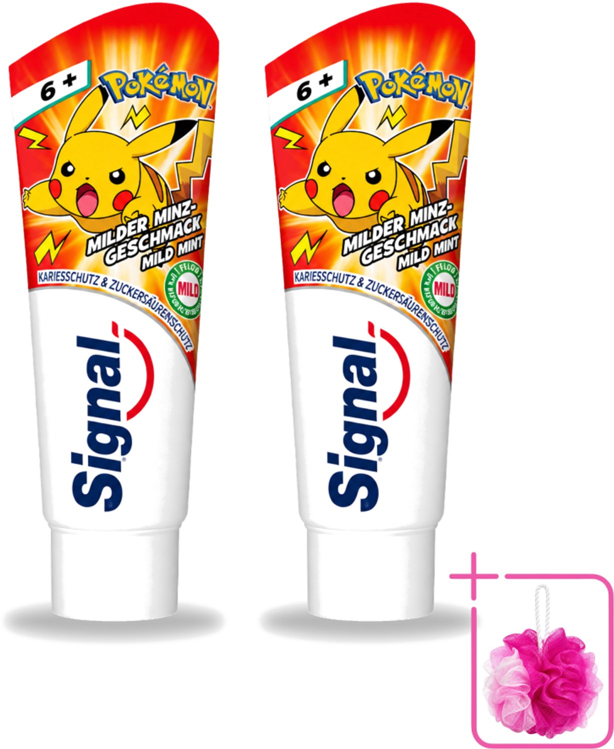 2 x Signal - Pokémon - Tandpasta - Milde Munt Smaak - Anti-Tandsteen - Kinder 6+ Jaar - 75 ml - Bulkverpakking - Tandpasta voor kinderen - Douchemop - Anti-tandsteen tandpasta