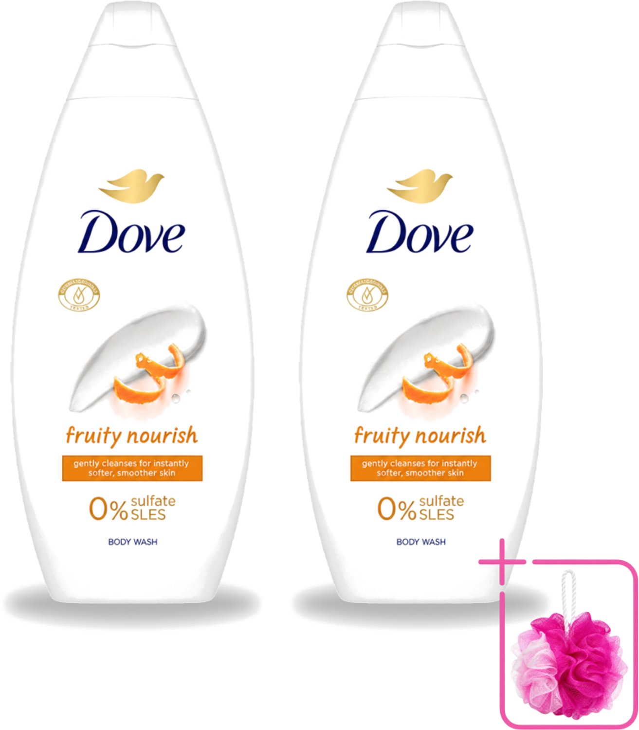 2 x Dove Fruity Nourish - Douchegel - Sulfaatvrij - 250 ml - Bulkverpakking - Douchegel - Douchemop - Voedende douchegel