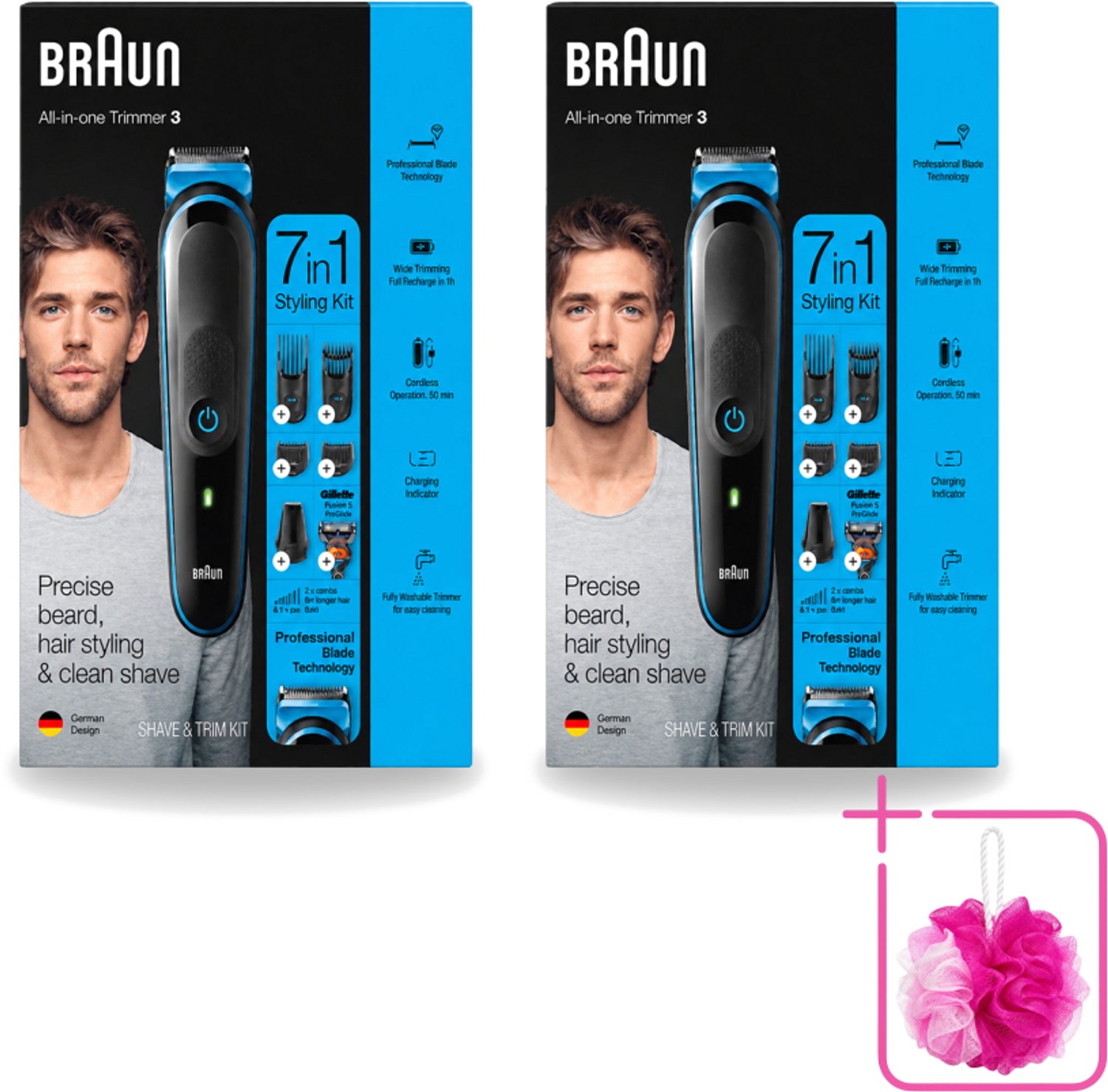 2 x Braun - Trimset - 7-in-1 - 1 Trim Apparaat - 6 Opzetstukken - Bulkverpakking - Baard trimmer - Gezichtshaar trimmer