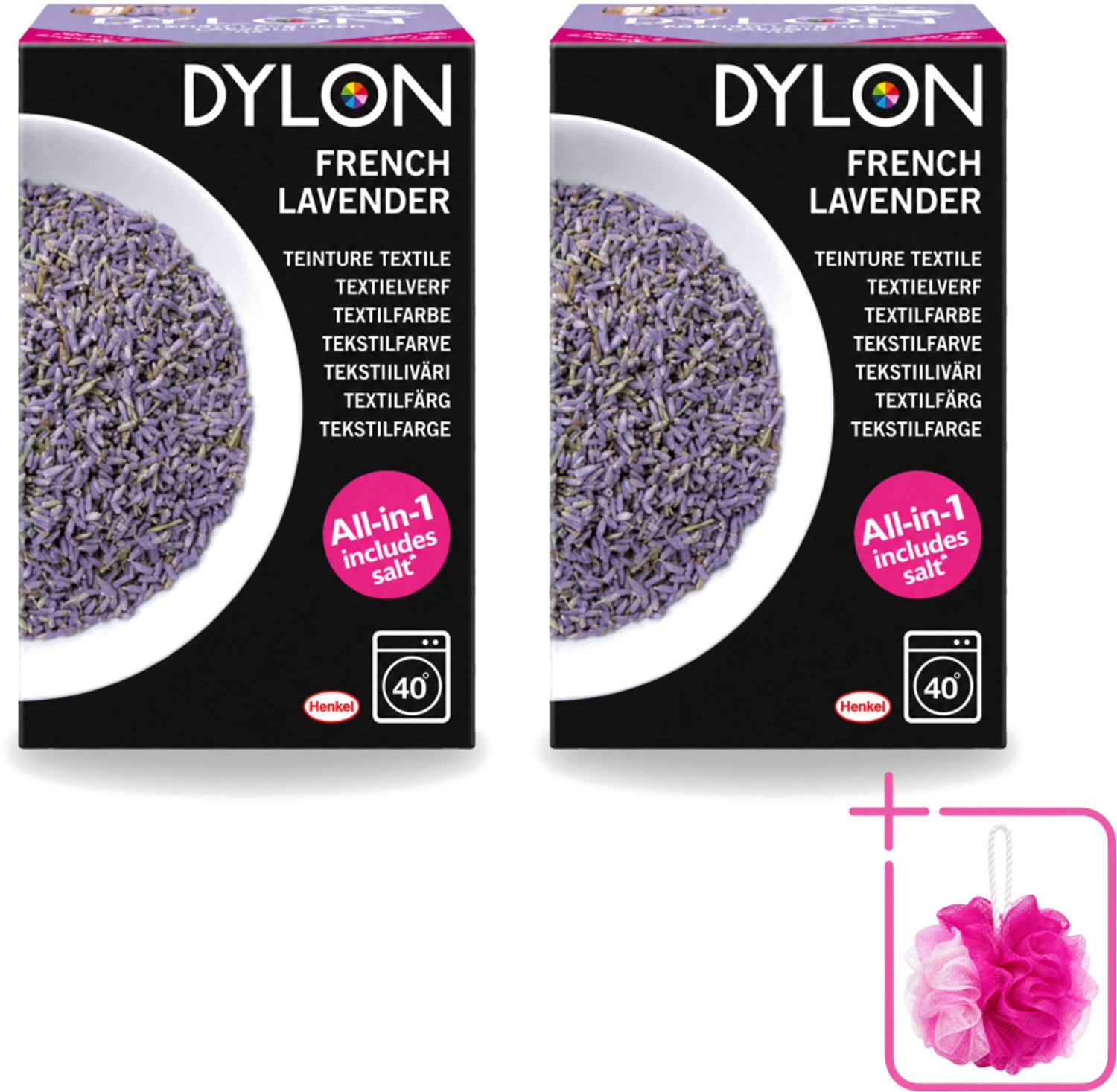 2 x Dylon - Textielverf - French Lavender - All-in-One - Inclusief Zout - 350g - Bulkverpakking - Textielverf - Douchemop - Lavendelkleur