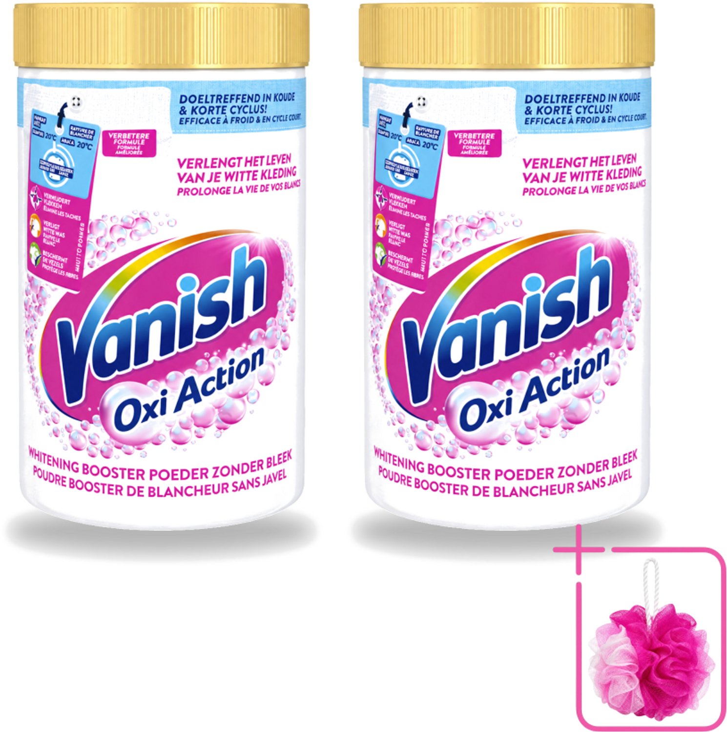 2 x Vanish Oxi Action - Vlekkenverwijderaar Poeder - Zonder Bleek - Witte Was - 1.5 Kg - Bulkverpakking - Vlekkenverwijderaar - Douchemop - Witte was