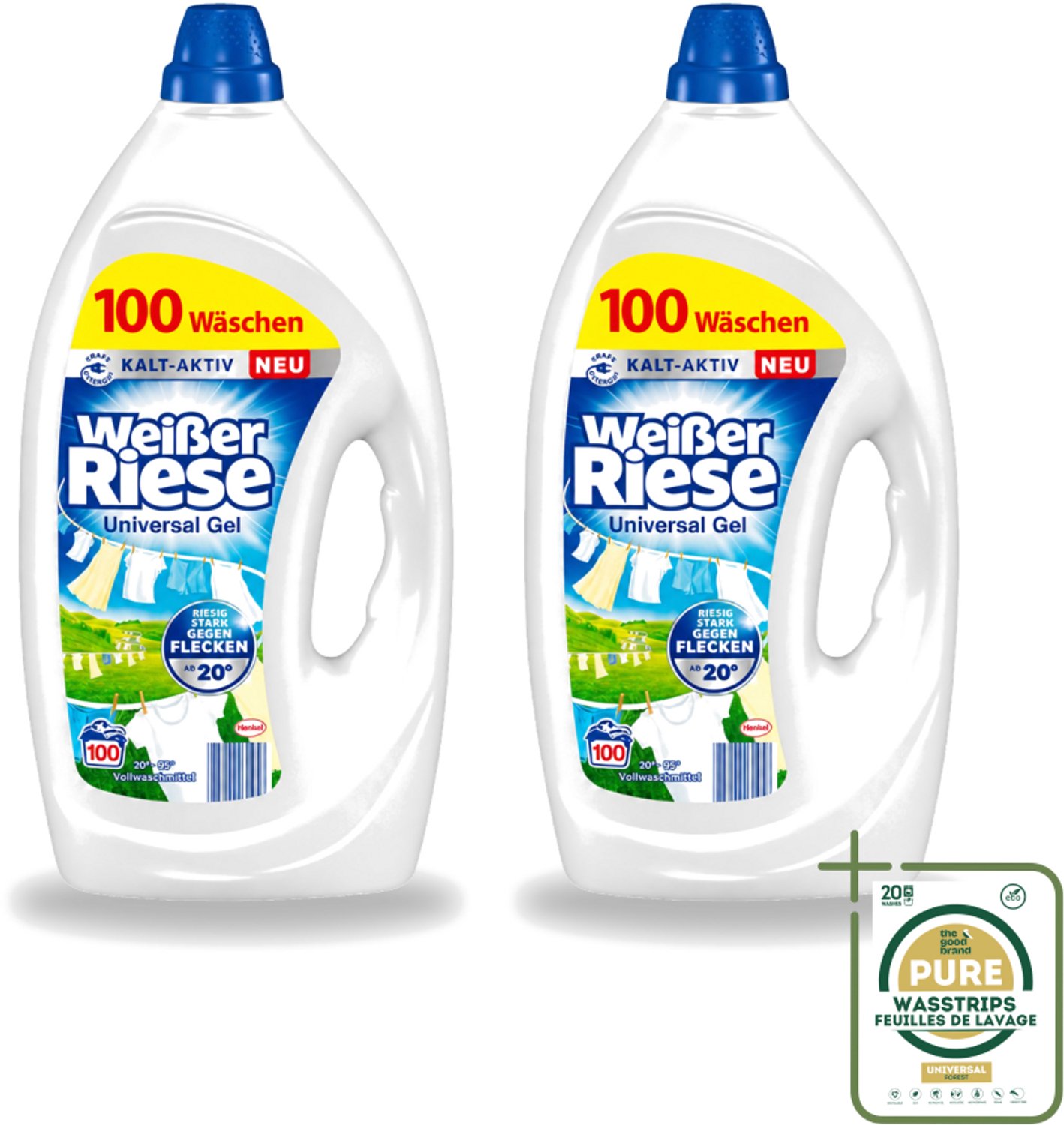 2 x Weißer Riese - Wasmiddel - Gel - Witte Was - 4.5L - 100 Wasbeurten - Wasstrips - Wasmiddel Gel - Witte Was - Reiniging - Vlekken Verwijderen - Wasbeurten