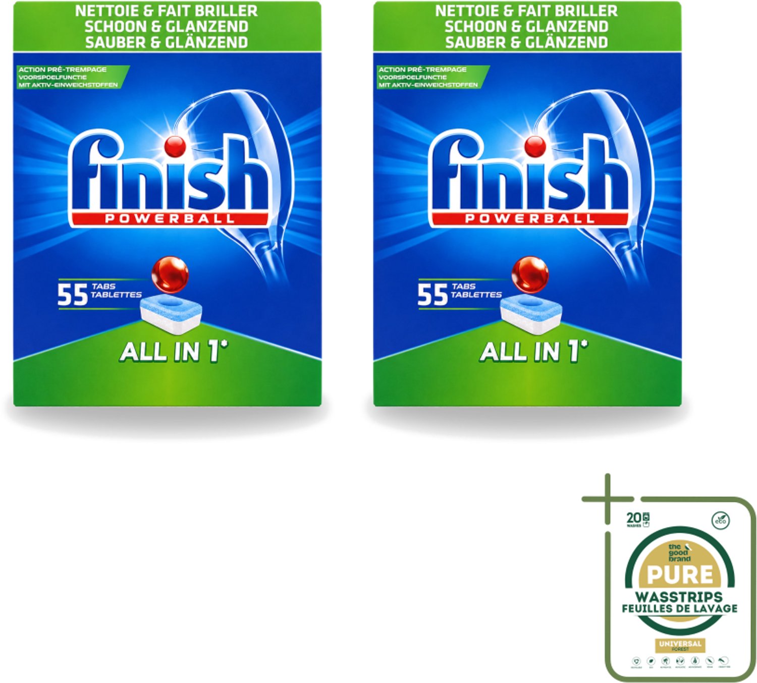 2 x Finish Powerball - All in 1 - Vaatwastabletten - Schoon & Glans - 55 Tabletten - Wasstrips - Vaatwasmiddel - Vaatwastablet - Vaat Reinigen - Glans Behouden - Vaat Reinigen Zonder Voor Spoelen