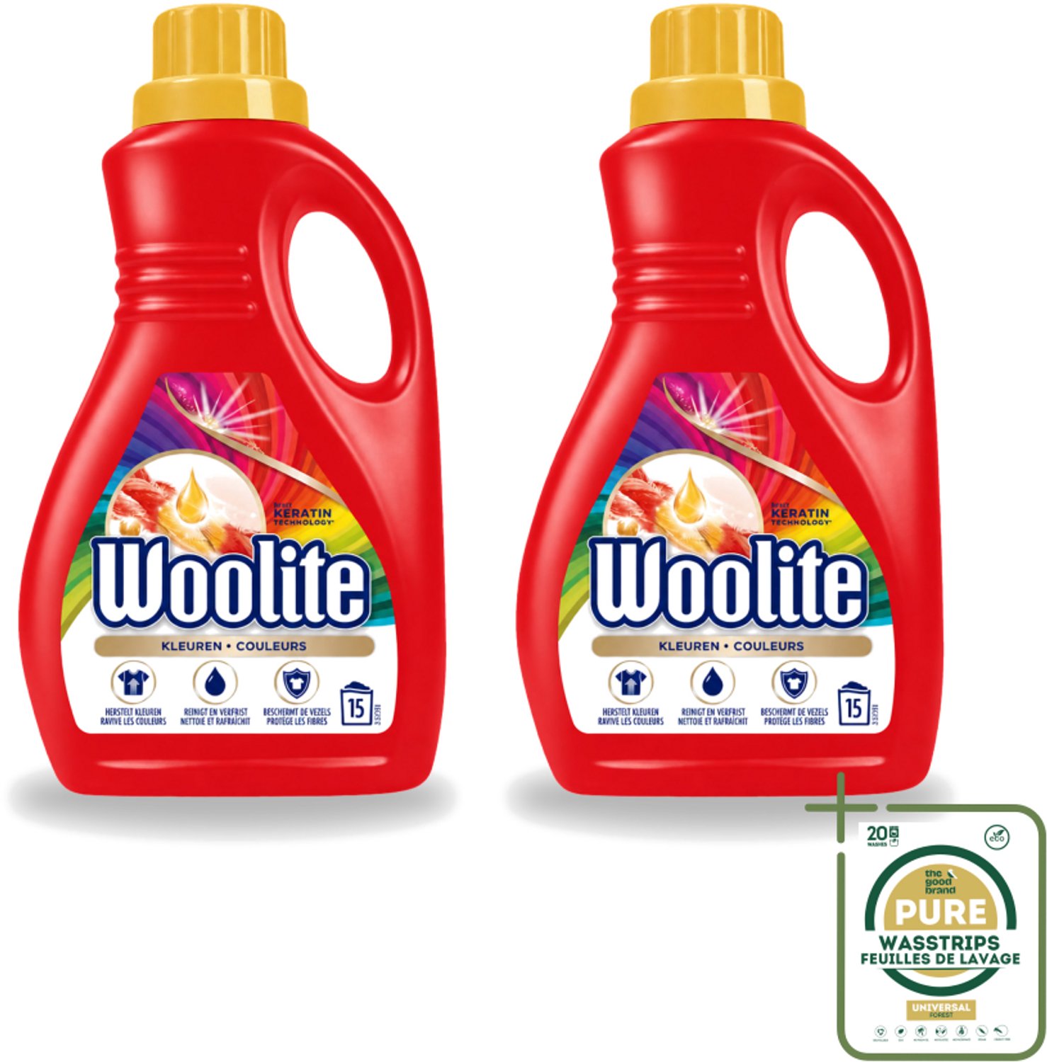 2 x Woolite Color - Vloeibaar Wasmiddel - Met Keratine - Gekleurde Was - 15 Wasbeurten - 0,9L - Wasstrips - Gekleurde Was - Keratine Wasmiddel - Kleurbehoud - Wasmiddel Voor Gekleurde Stoffen - Wasmiddel Met Keratine