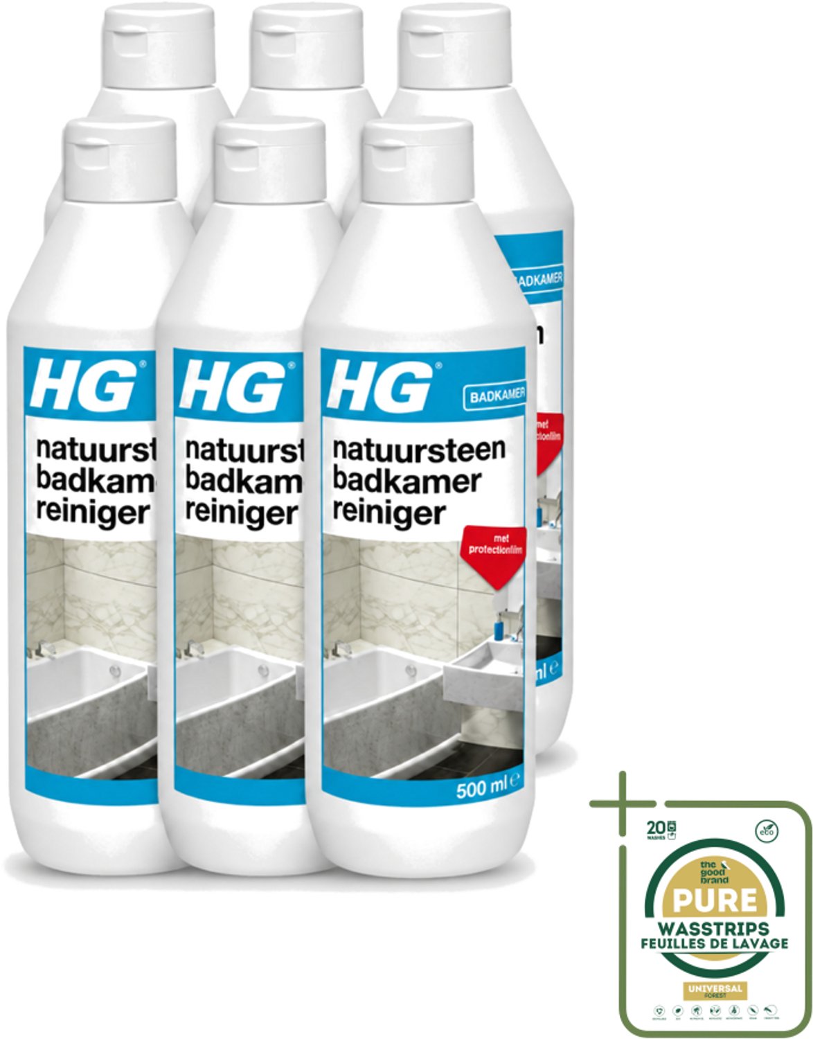 6 x HG - Natuursteen Badkamerreiniger - Beschermt & Reinigt - 500 ml - Wasstrips - Badkamerreiniger - Natuursteen Reinigen - Marmer Reinigen - Kalkaanslag Verwijderen - Badkamer Reinigen