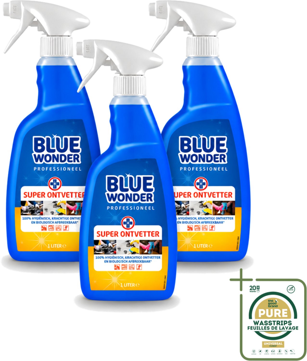 3 x Blue Wonder - Professioneel Superontvetter - Spray - Krachtige Ontvetter - 1 Liter - Ontvettingsmiddel - Superontvetter - Keuken Reinigen - Badkamer Reinigen - Vet Verwijderen