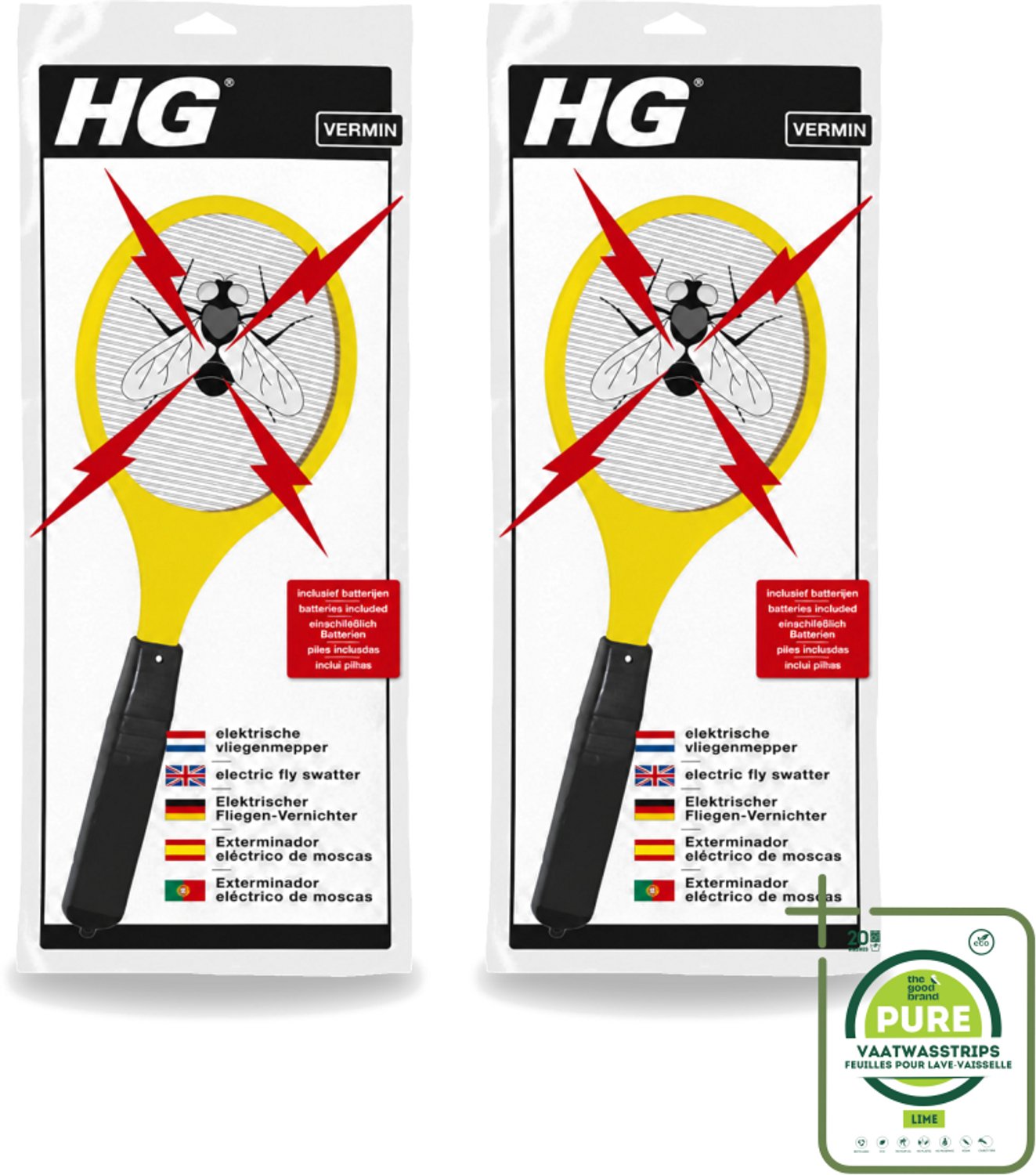 2 x HG X - Ongedierte - Elektrische Vliegenmepper - Inclusief Batterijen - Grootverpakking - Vaatwasstrips - Elektrische Vliegenmepper - Muggen Doden - Vliegen Doden - Wespen Doden - Insecten Doden