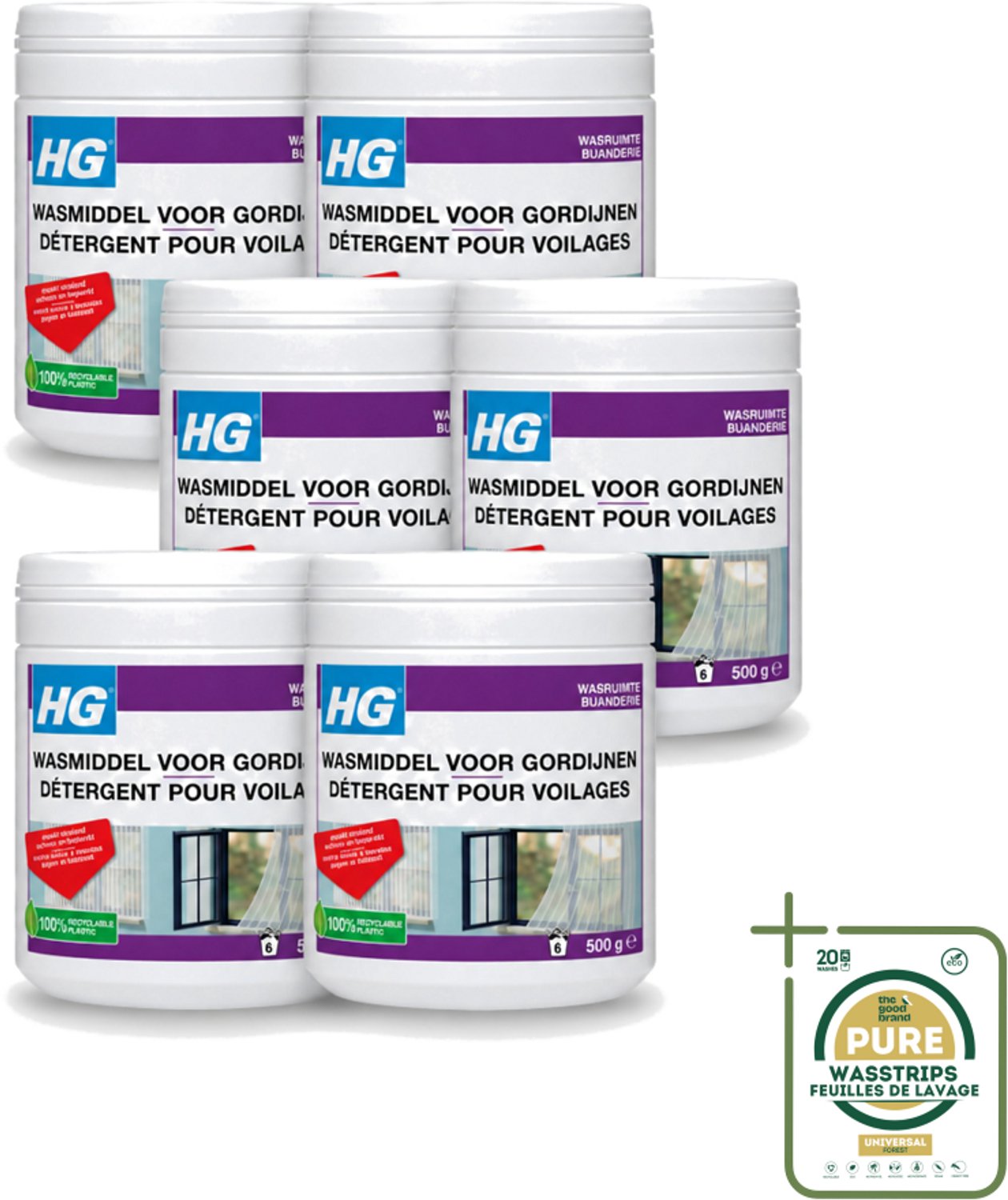 6 x HG - Wasruimte - Wasmiddel Voor Gordijnen - 500 g - Wasstrips - Wasmiddel Vitrage - Reinigen Vitrage - Vitrage Reinigen - Witte Vitrage - Vitrage Wasmiddel