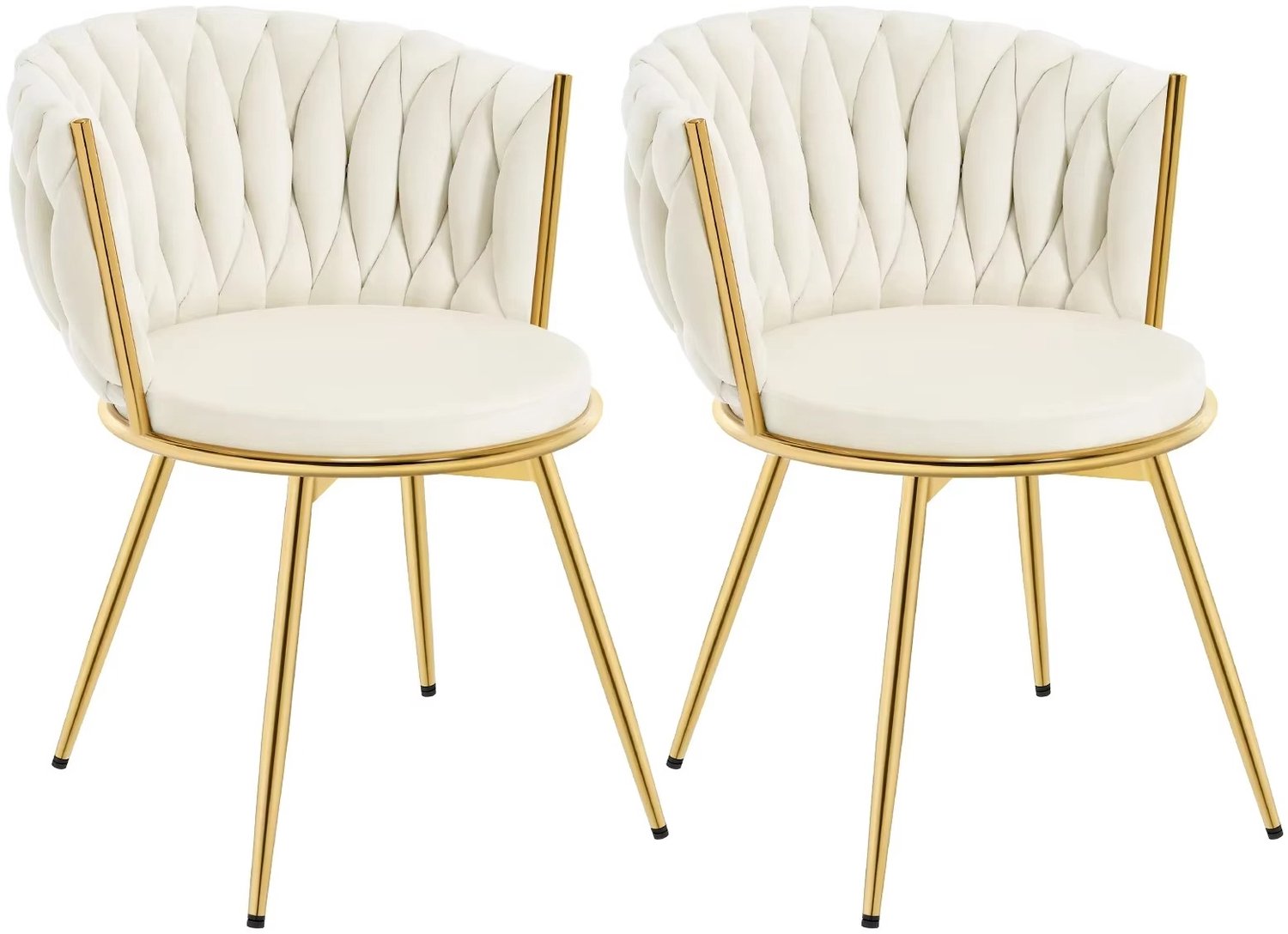 Whoopr® Set van 2 Draaibare Eetkamerstoelen – Fluwelen Stoelen met Ergonomische Rugleuning – 360° Draaibaar – Goudkleurige Metalen Poten