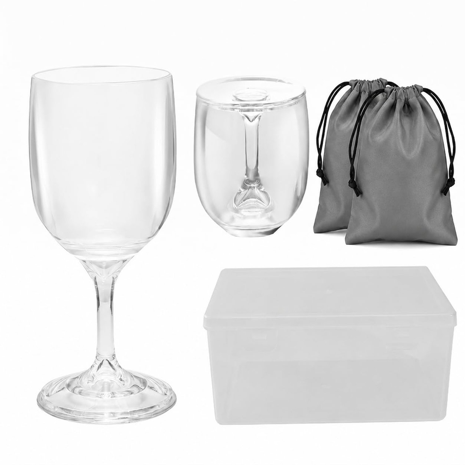Campingwijnglazen 200 ml - Draagbaar plastic - Herbruikbaar met opbergdoos - Perfect voor picknick - ShopVlot