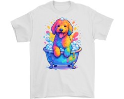 Labradoodle Shirt – Kleurrijke Labradoodle in badkuip met veel schuim – Dieren Outfit – Unisex T-Shirt voor Dames & Heren – Leuk Cadeau voor Hondenliefhebbers