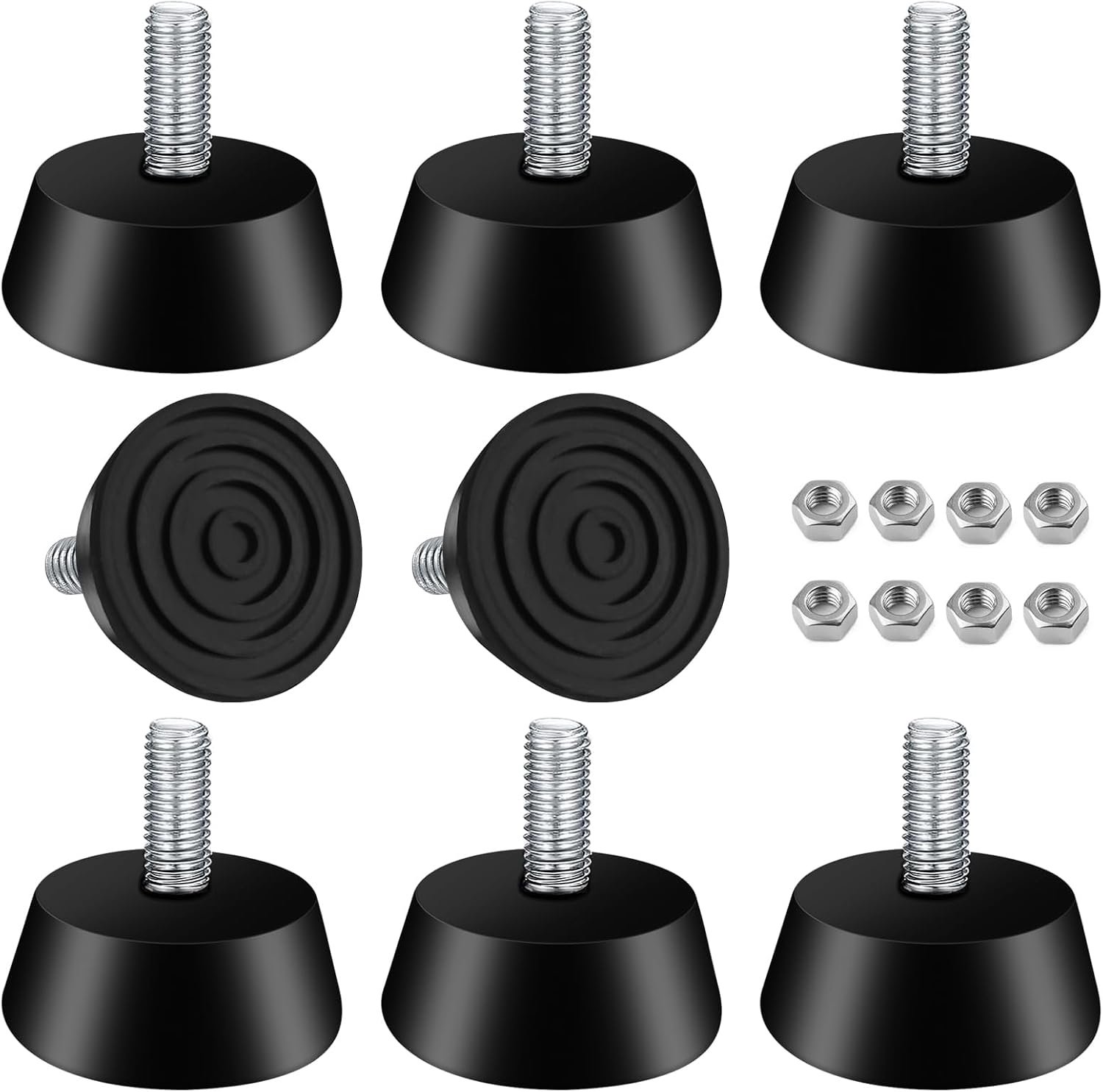 Set of 8 Rubber Feet Screwable Furniture Feet Adjustable M6 x 3.2cm Furniture Feet with 8 Pieces Nuts for Furniture - ShopVlot