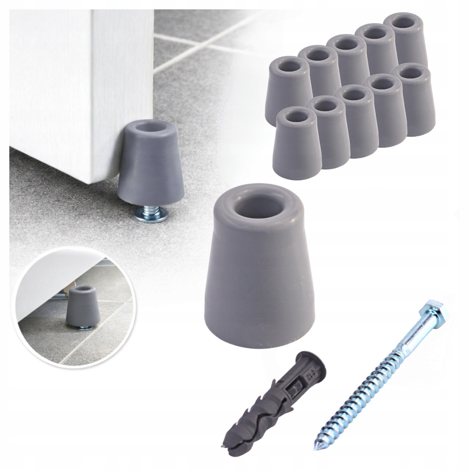 Deurstopper Vloerbevestiging - 10 Stuks - Grijs - 6cm