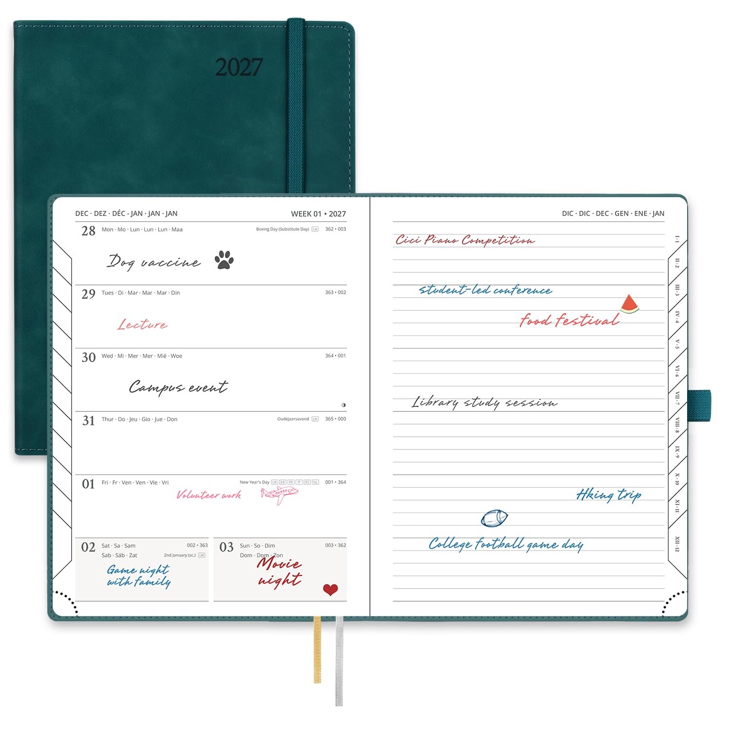 POPRUN Agenda 2027 ca. A5 (21,8 x 16,4 cm) Weekplanner met PU-softcover