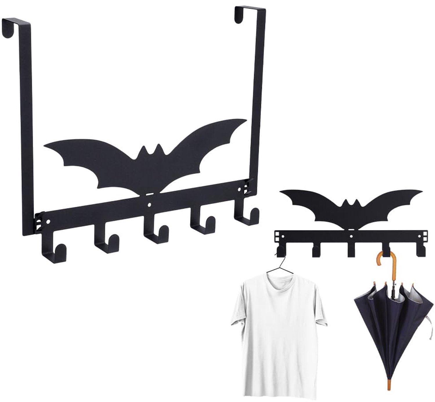 UNICRAFTALE Over De Deur Haken Halloween Goth Vleermuis Badkamer Decoratieve Haken Voor Handdoek 34 cm Zwarte Wandmontage Beugel Metaal Over De Deur H