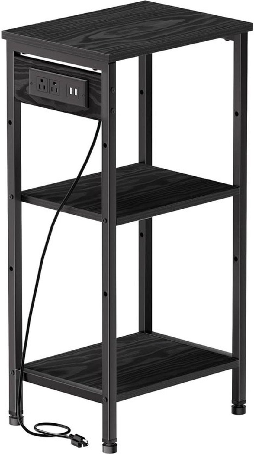Nachtkastje met Laadstation - Bijzettafel USB - Opladen en Opbergen - Geïntegreerde Stopcontacten - 30 inch hoog - Zwart