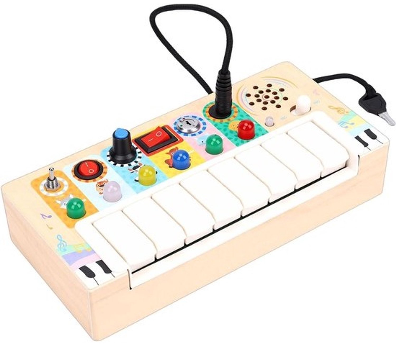 Houten Pianoschakelbord - Educatief Speelgoed - Muziek Leren - Interactieve Geluiden - 20.5 x 6 x 10 cm - Niet gespecificeerd