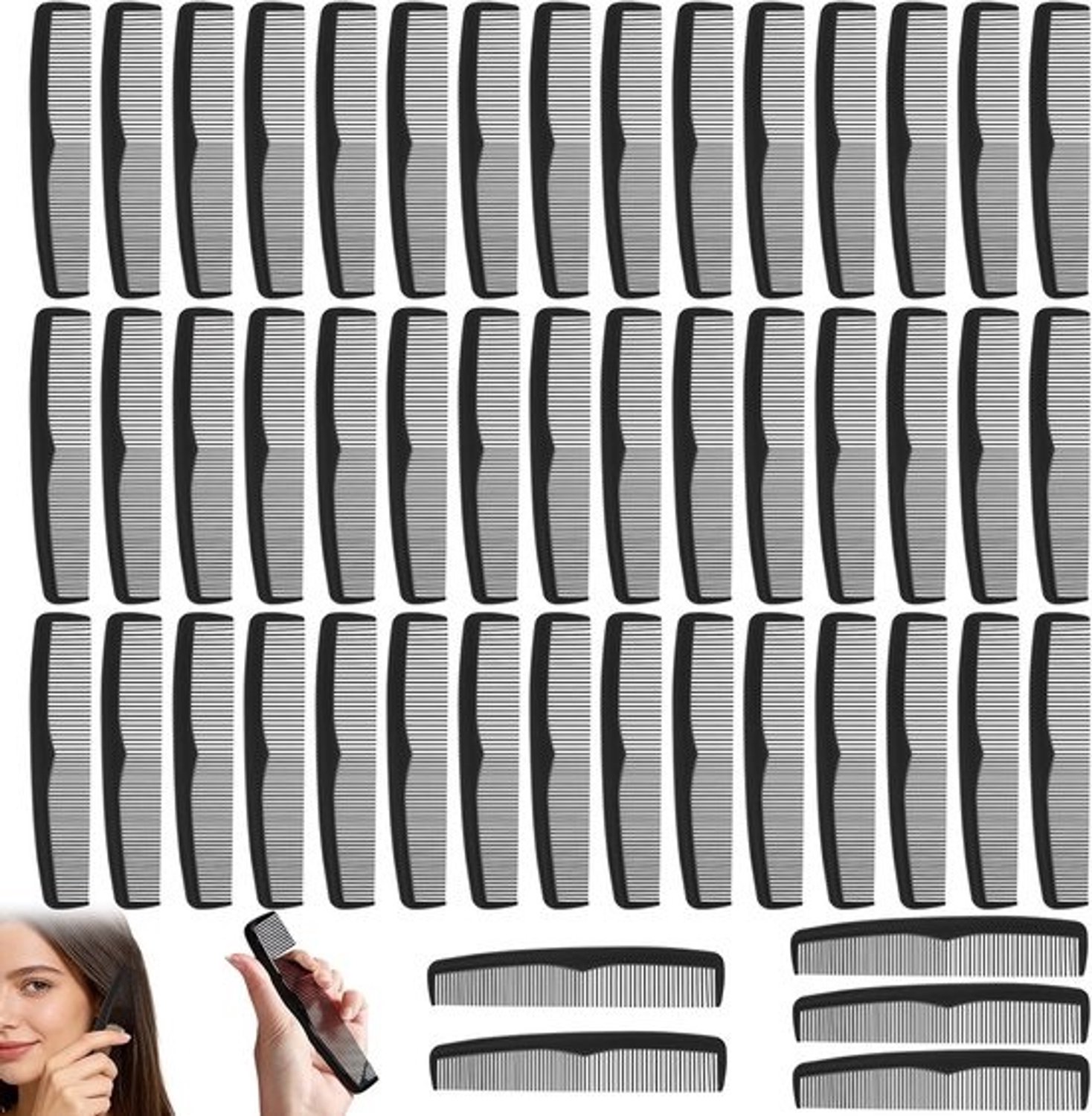 Haar Kam Set - Stijl Kammen - Dagelijks Gebruik - Brede Fijne Tanden - 50 Stuks - Zwart