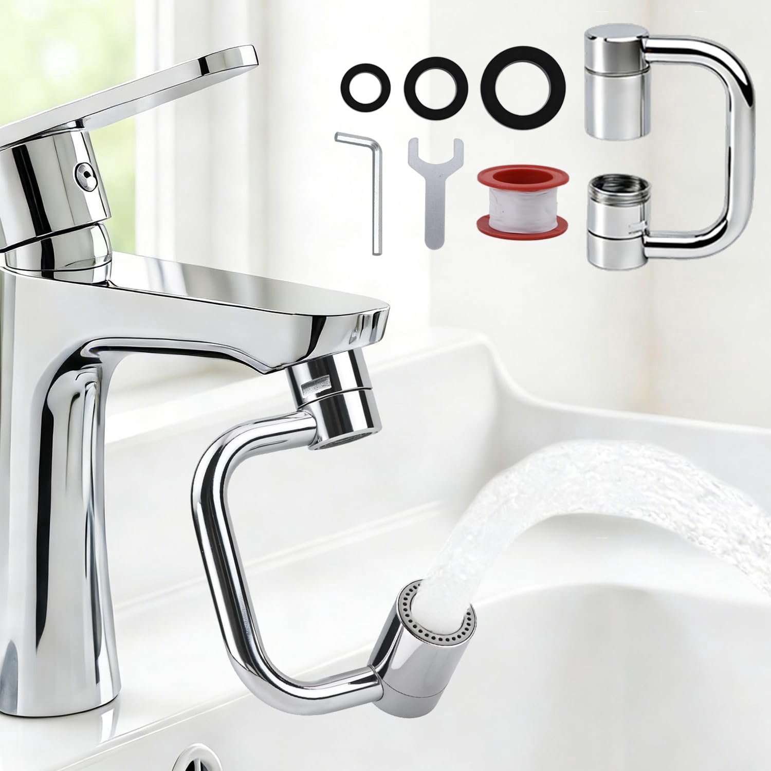 1080° Draaibare Kraan, Multifunctionele Verlengstuk Waterbesparende Vervangingsset voor Kranen, Uitschuifbare Kraan - ShopVlot