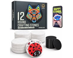 Napi Happy Stones Stenen Schilderen - 12 Ronde Witte Stenen - Incl. Magneetstickers & Videocursus - 5 cm - Koelkastmagneten Maken - Wit