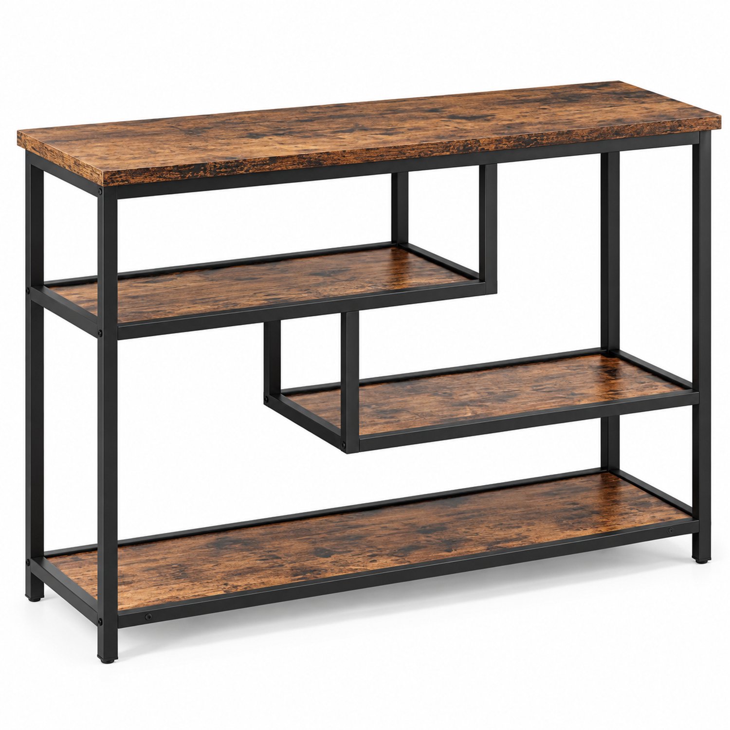 Luxevo Consoletafel – Sidetable met 3 Opbergniveaus – Industrieel – Bruin/Zwart – 100 x 30 x 75 cm Hout